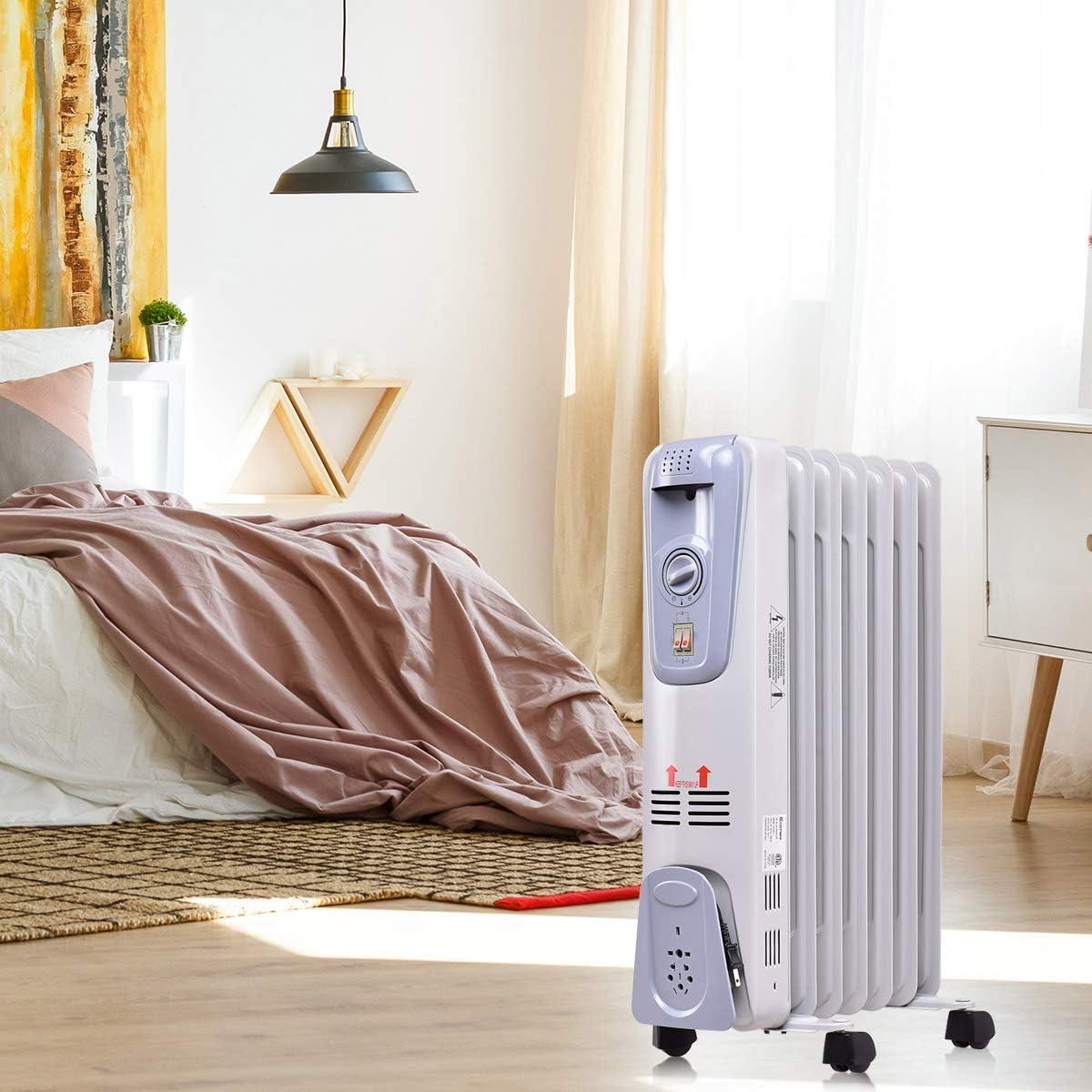 DJWCB Oil Filled Radiator Heater, 1500W Portable Space Heater with Adjustable Thermostat, Tip-over & Overheated Protection, 3 Heat Settings with Quiet Operation, Electric Heater for Home and Office