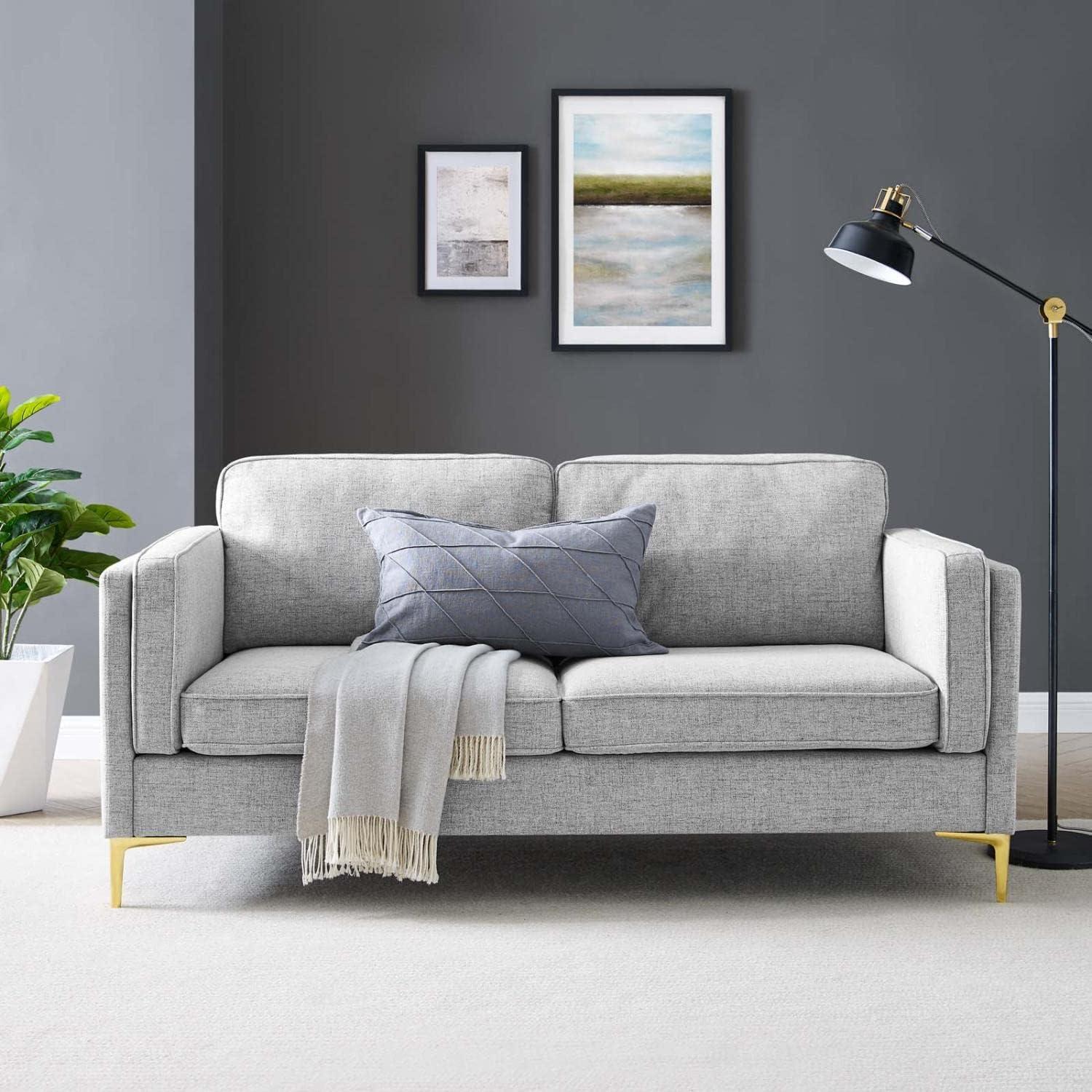 Kaiya Light Gray Velvet Sofa with Wood Frame and Removable Cushions