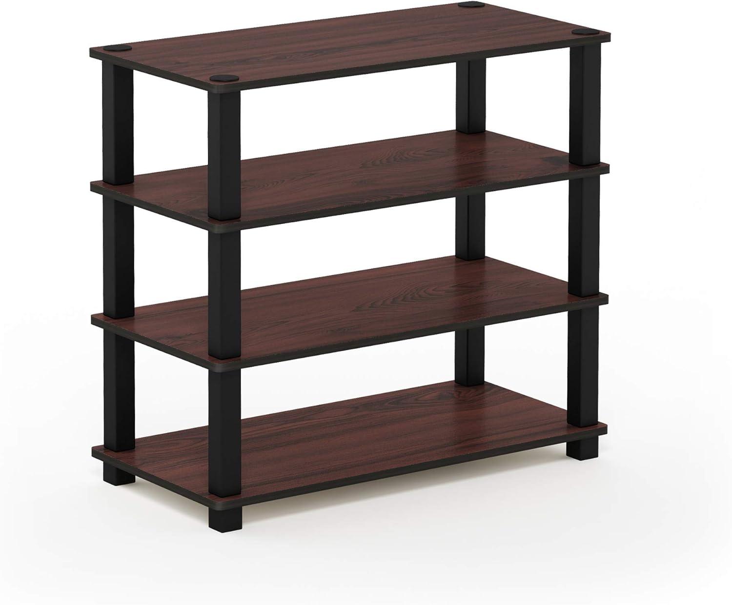 Furinno 4-Tier Stackable Turn-S-Tube Shoe Rack, Plastic and Wood, Dark Cherry and Black