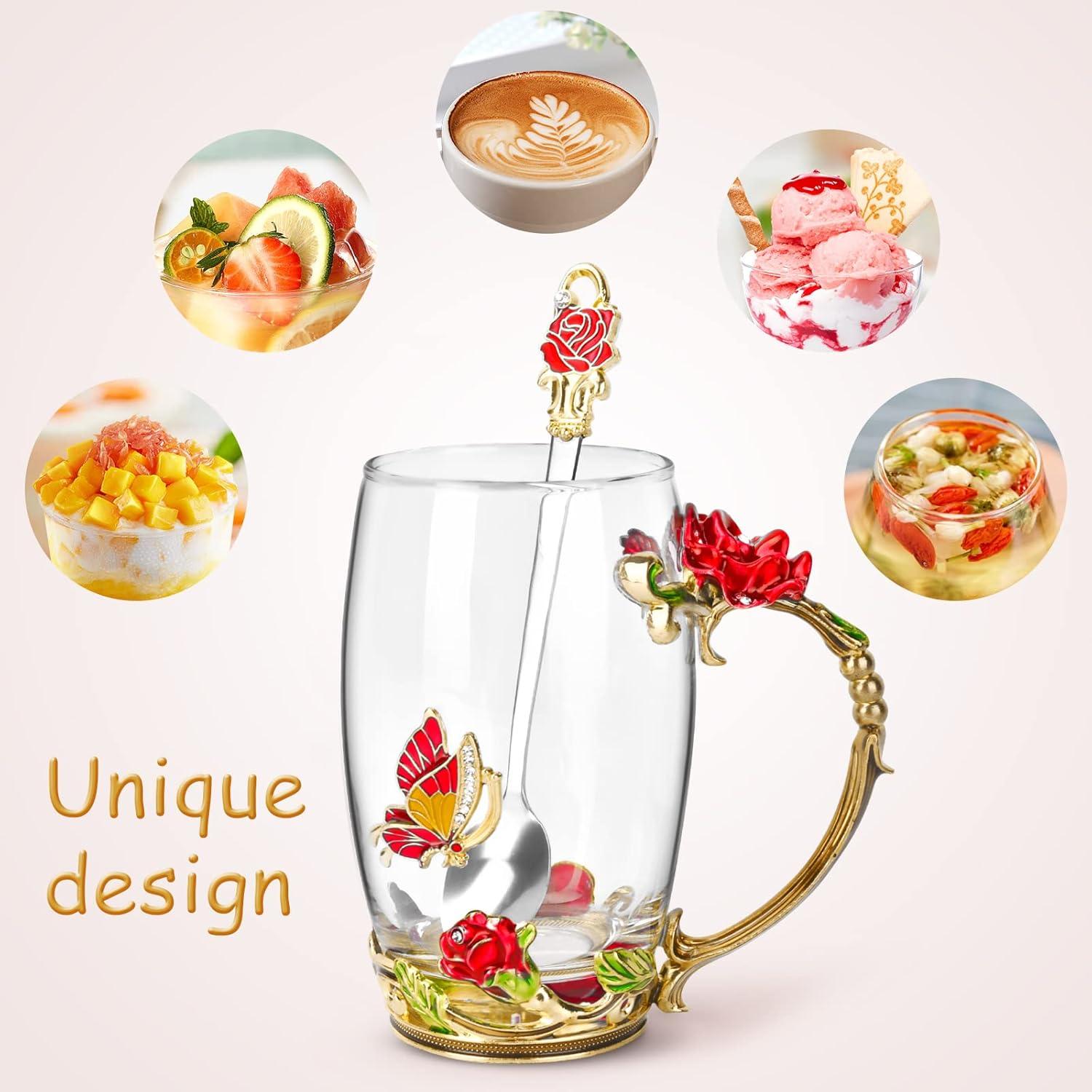 OEAGO Gifts for Mom Women Stocking Stuffers for Women Christmas Glass Coffee Enamels Mug Valentines Gifts for Her Girlfriend Wife Best Birthday Valentine's Mothers Day from Daughter Son Tea Cup