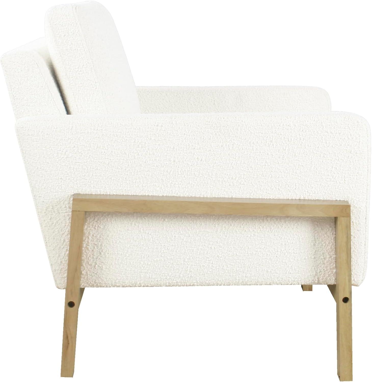 Cream White Boucle Wood Frame Accent Chair