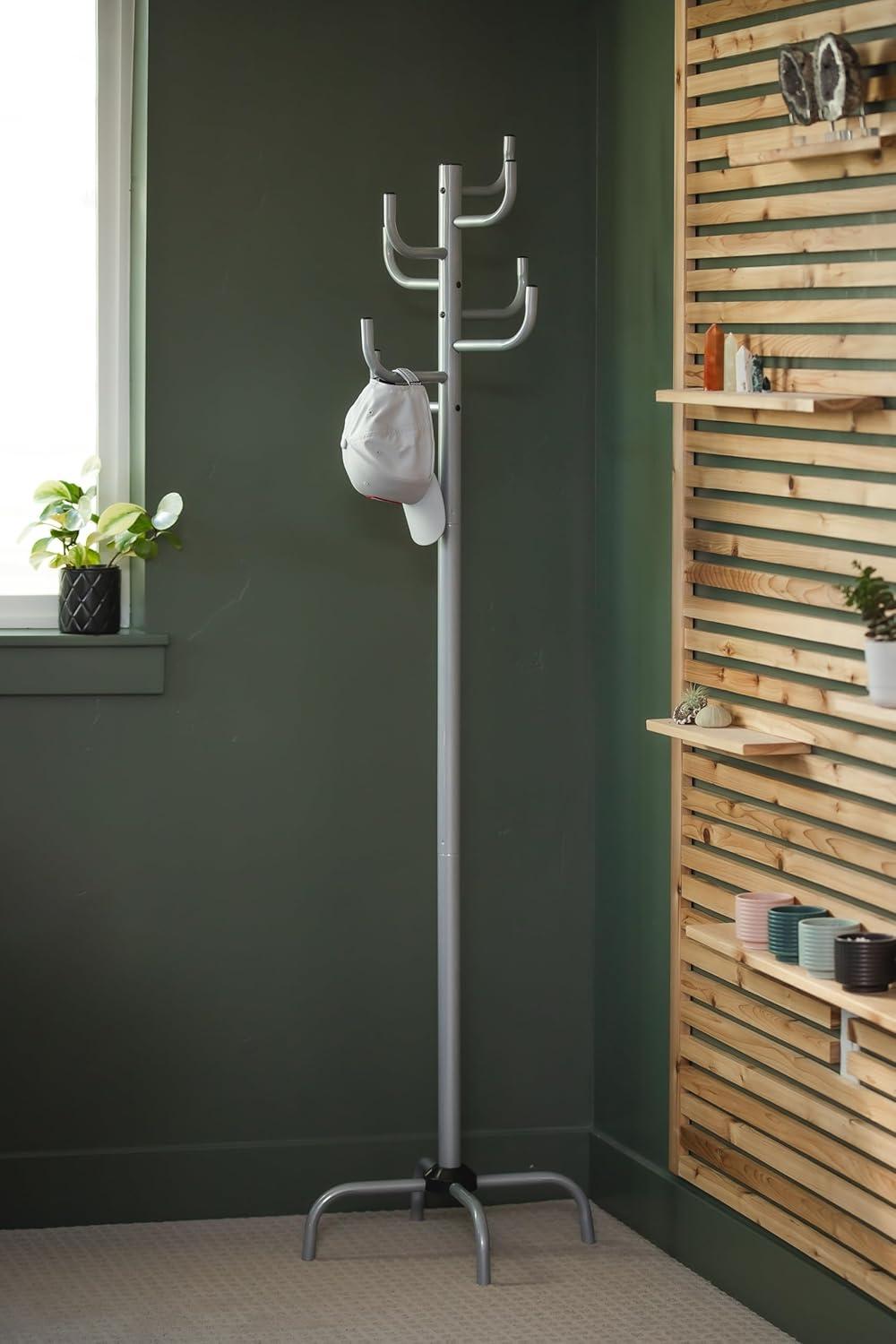Gray Coat Rack - Freestanding Hat and Coat Stand with 8 Hooks