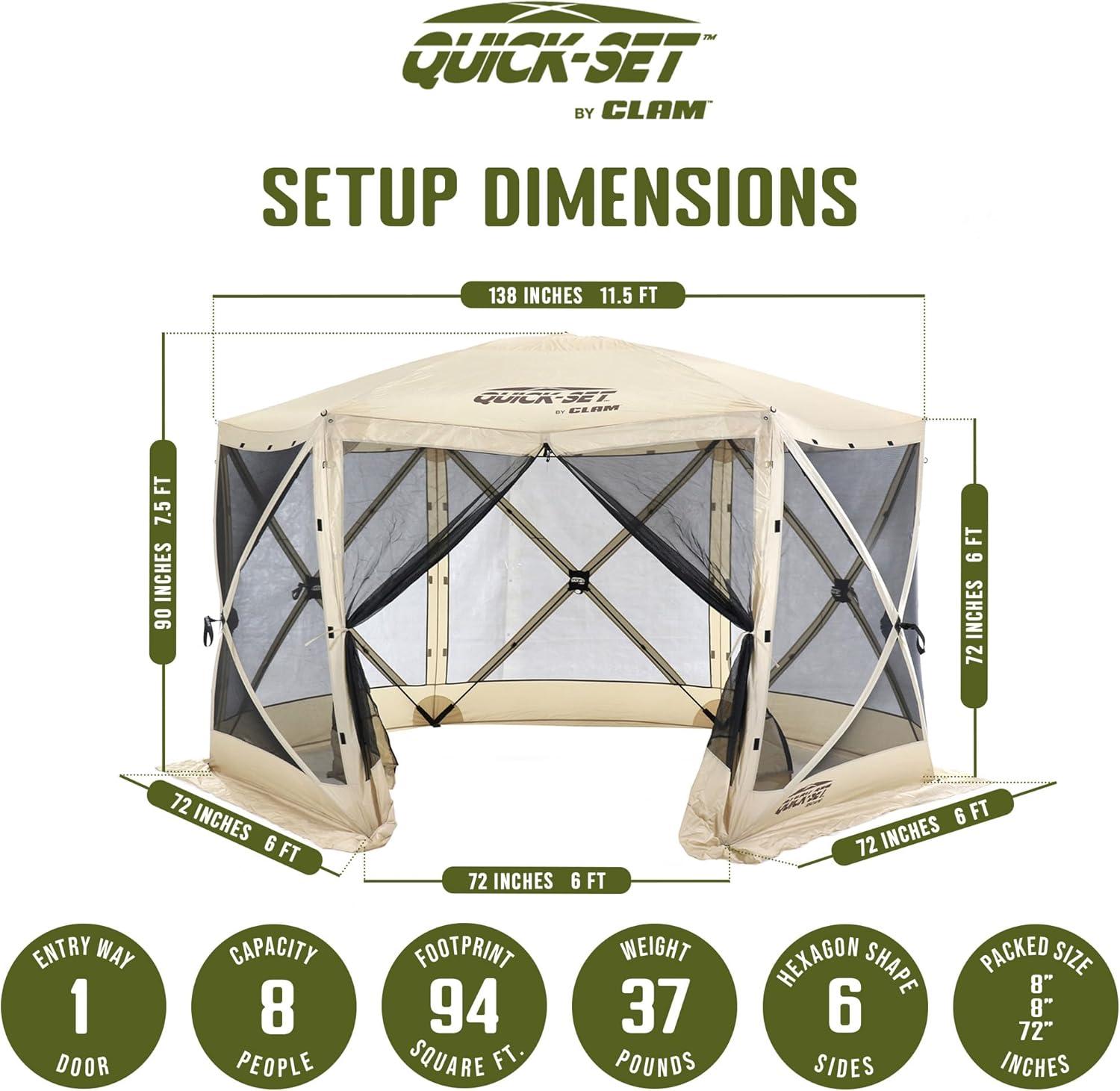 CLAM Quick-Set Pavilion Portable Pop-Up Outdoor Camping Gazebo Screen Tent Sided Canopy Shelter with Ground Stakes & Carry Bag