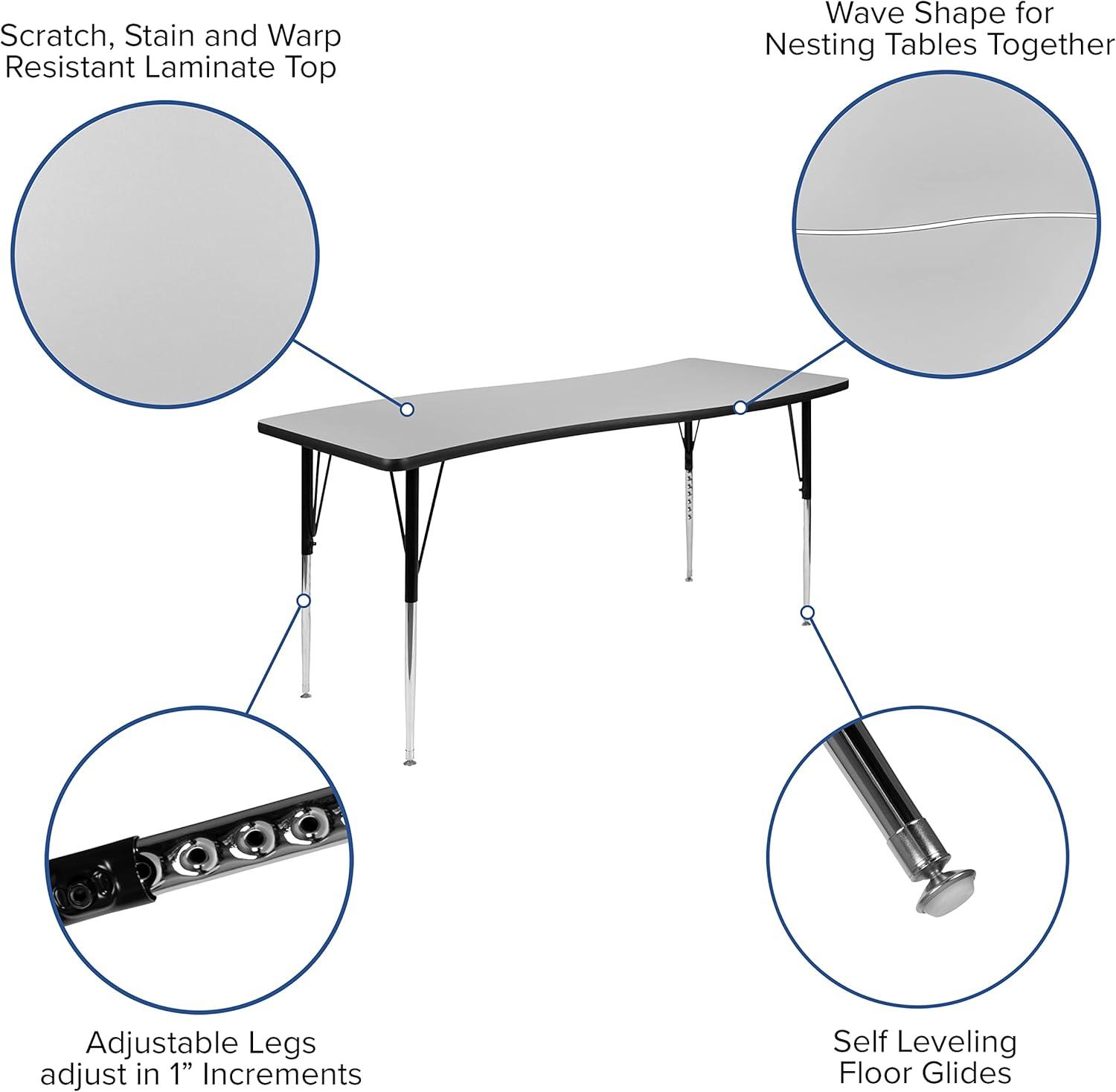 Flash Furniture Goddard 28"W x 47.5"L Rectangular Wave Collaborative Grey Adjustable Height Activity Table