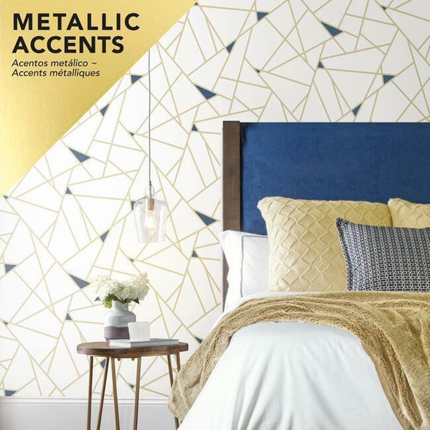 RoomMates Fracture Gold Peel and Stick Wallpaper: Removable Vinyl, Geometric Abstract, Modern Decor, 28.18 Sq Ft Coverage