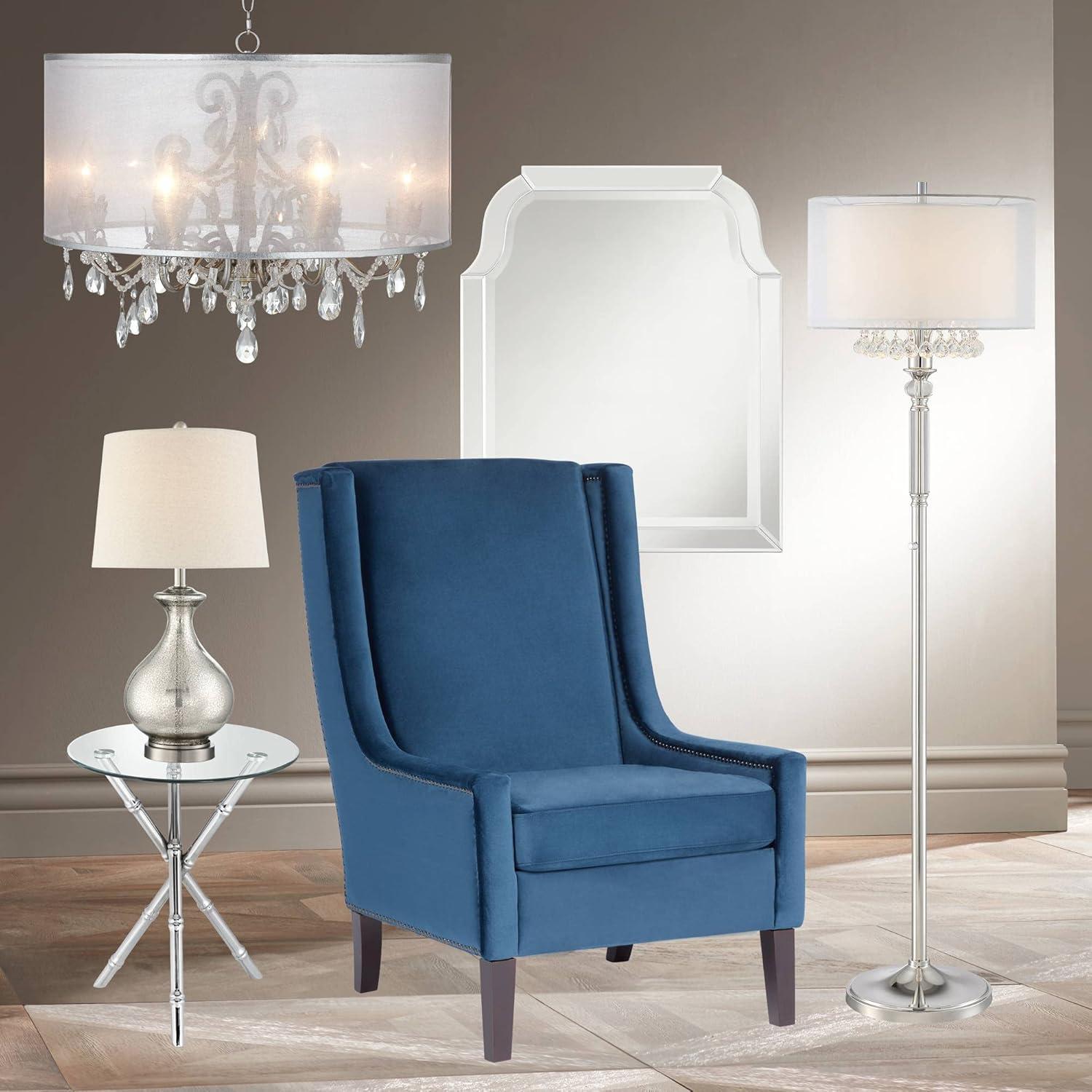 360 Lighting Albert Modern Table Lamp 24 3/4" High Mercury Glass Gourd Oatmeal Drum Shade for Bedroom Living Room Bedside Nightstand Office Kids House