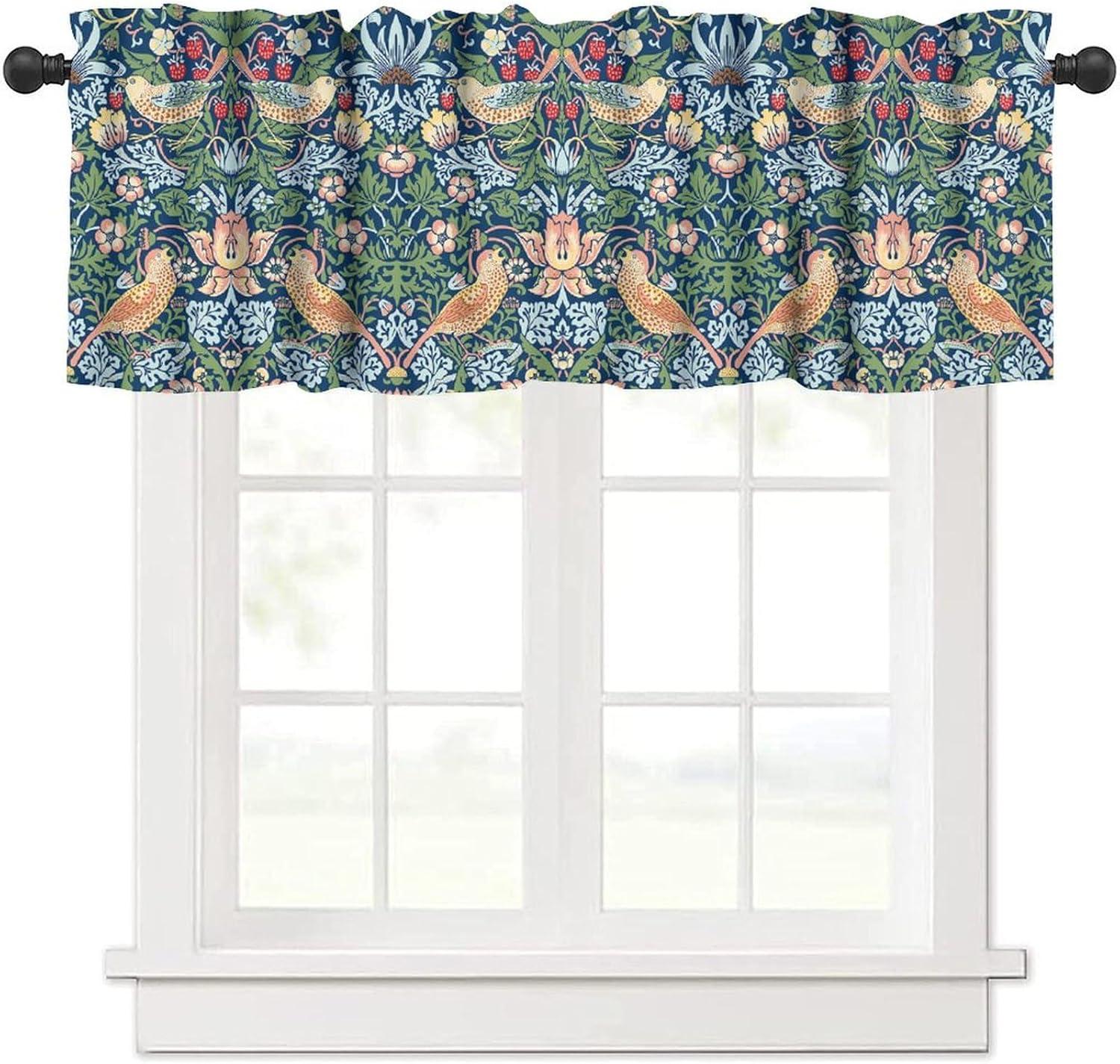 Vintage Botanical Printed Green and Blue Kitchen Valance