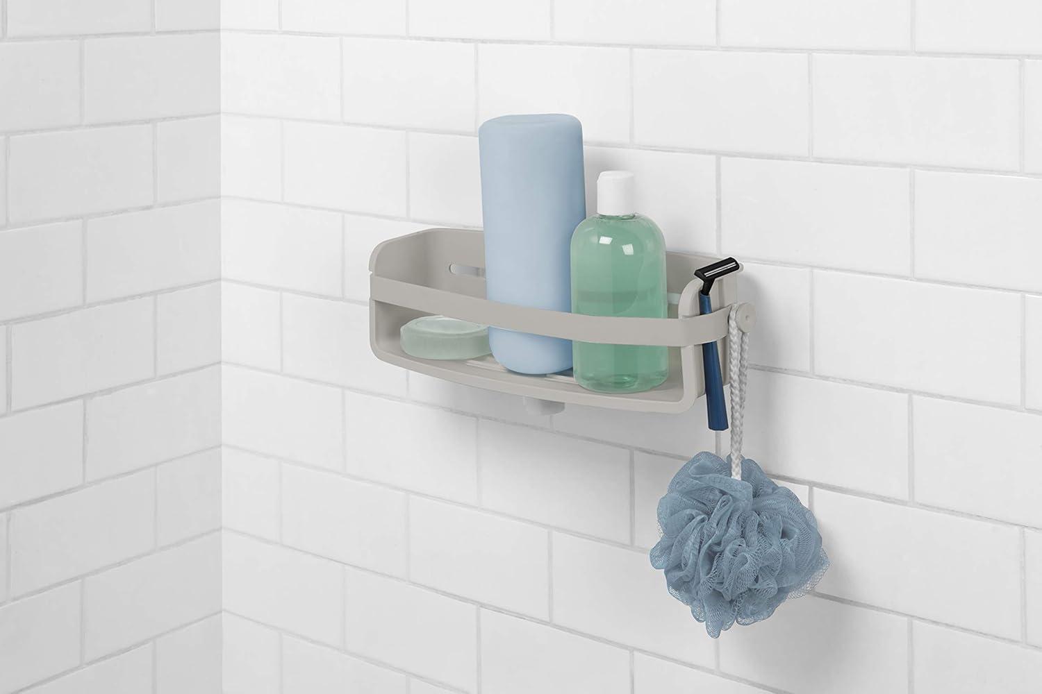 Gray Rubber Suction Mount Shower Organizer with Drainage