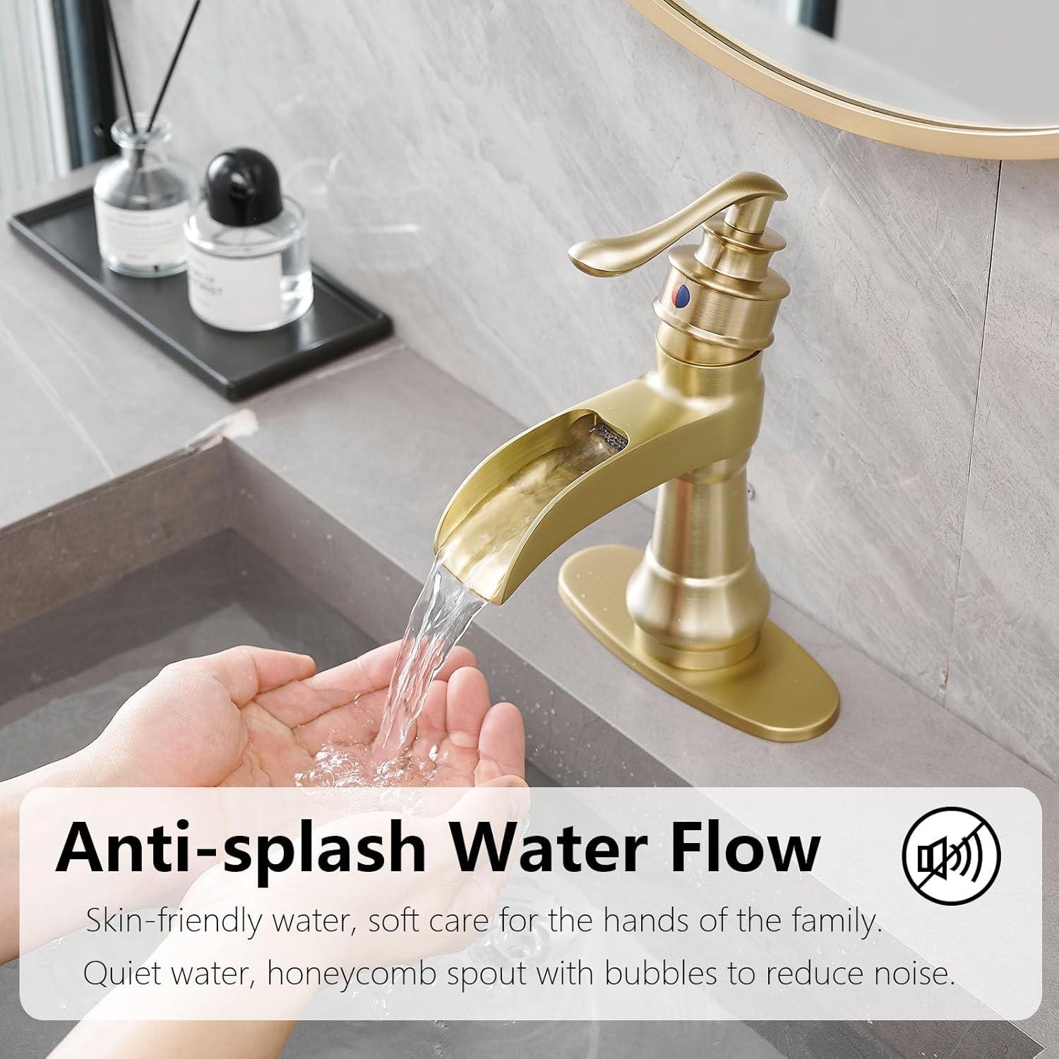 Brushed Gold Waterfall Single Handle Bathroom Faucet