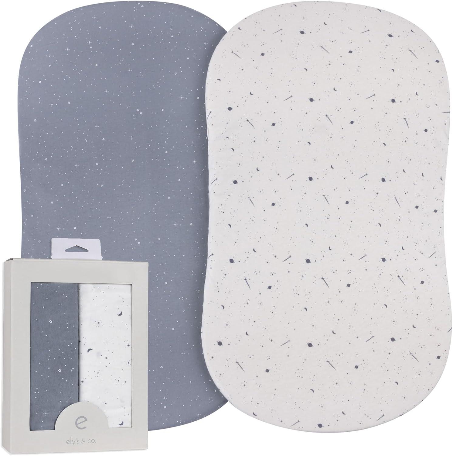 Ely's & Co. Baby Fitted Bassinet Sheet 100% Combed Jersey Cotton for Baby Boy 2 Pack