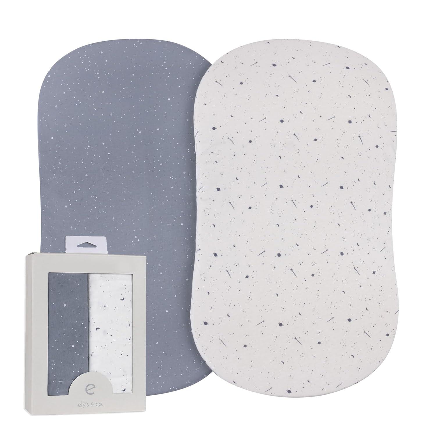 Ely's & Co. Baby Fitted Bassinet Sheet 100% Combed Jersey Cotton for Baby Boy 2 Pack