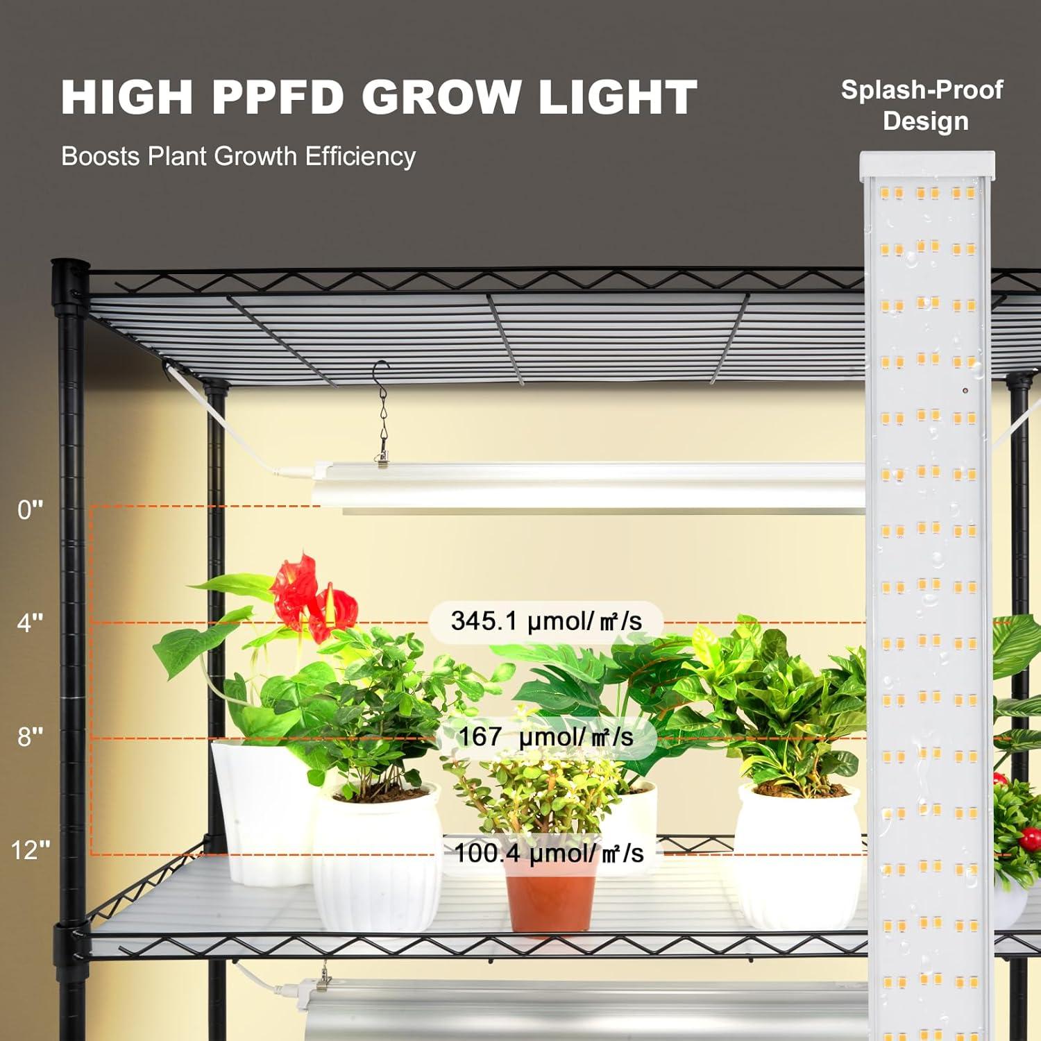 Black Metal 4-Tier Plant Stand with Adjustable Grow Lights