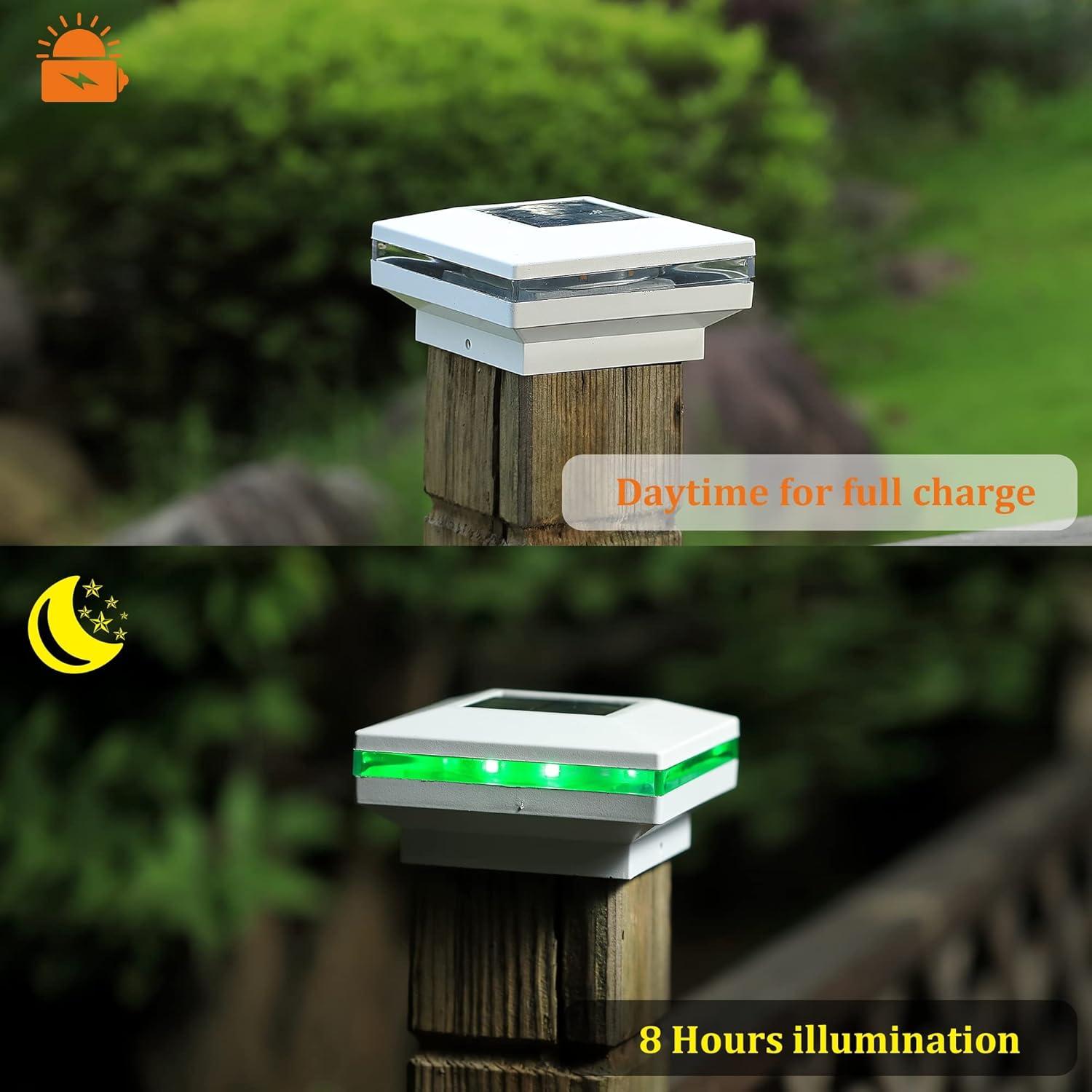 Dynaming 6 Pack Solar Post Cap Lights, Outdoor Decorative Post Solar Lights White Shell Caps Fit 4x4 5x5 6x6 Vinyl/Wooden Posts, Brightness Warm White LED Lighting for Garden Fence Deck Patio