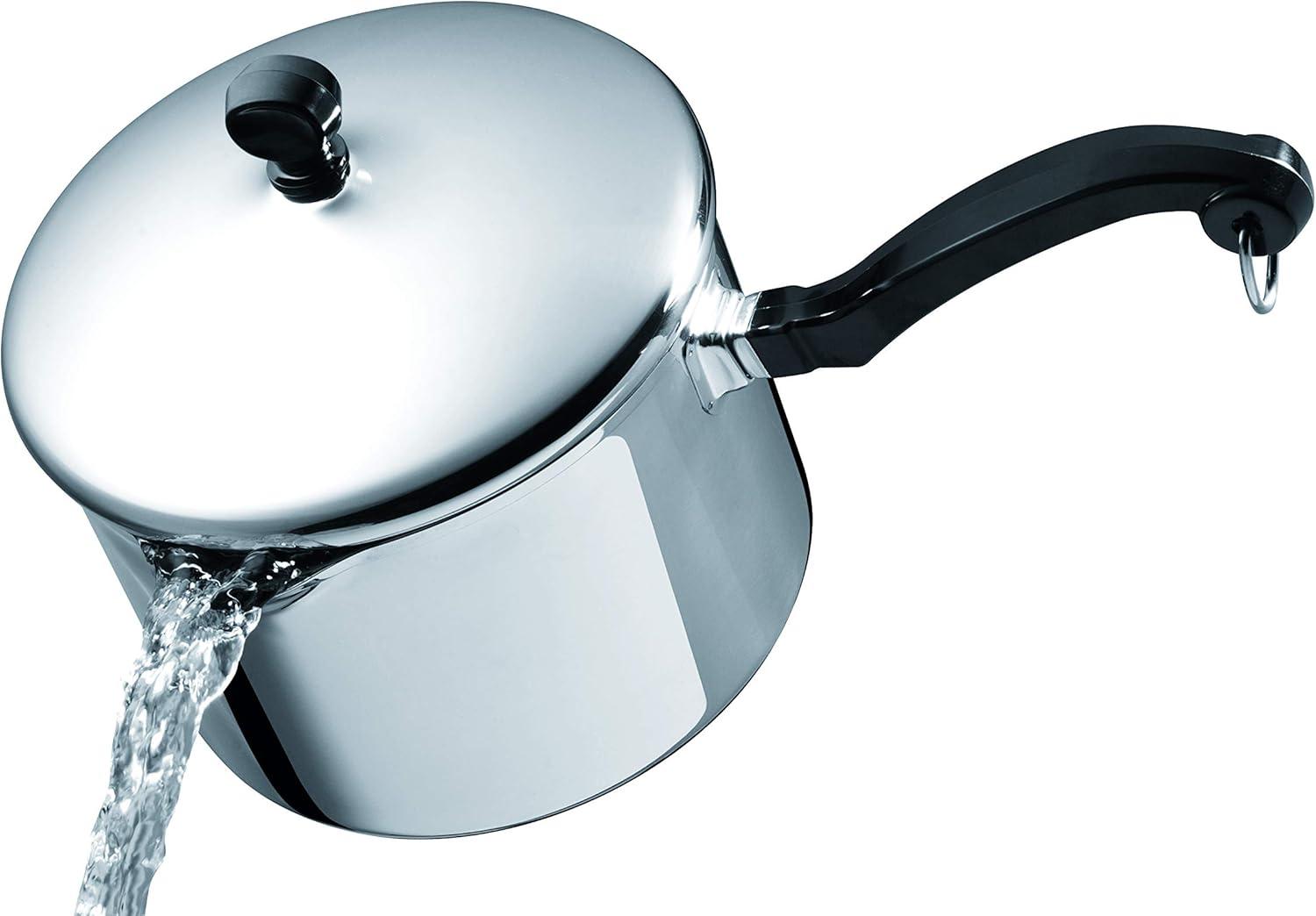 Farberware Classic Series 3qt Stainless Steel Straining Sauce Pan with Lid Silver: Dishwasher-Safe, Induction Compatible