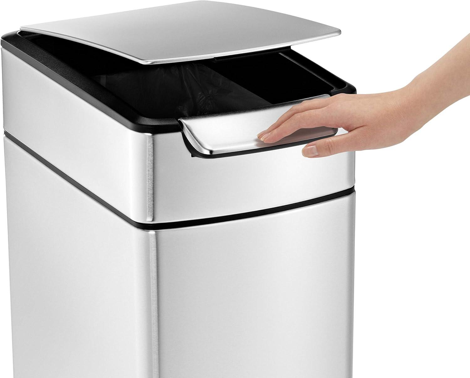 simplehuman 40 Liter / 10.6 Gallon Slim Touch-Bar Kitchen Trash Can, Brushed Stainless Steel