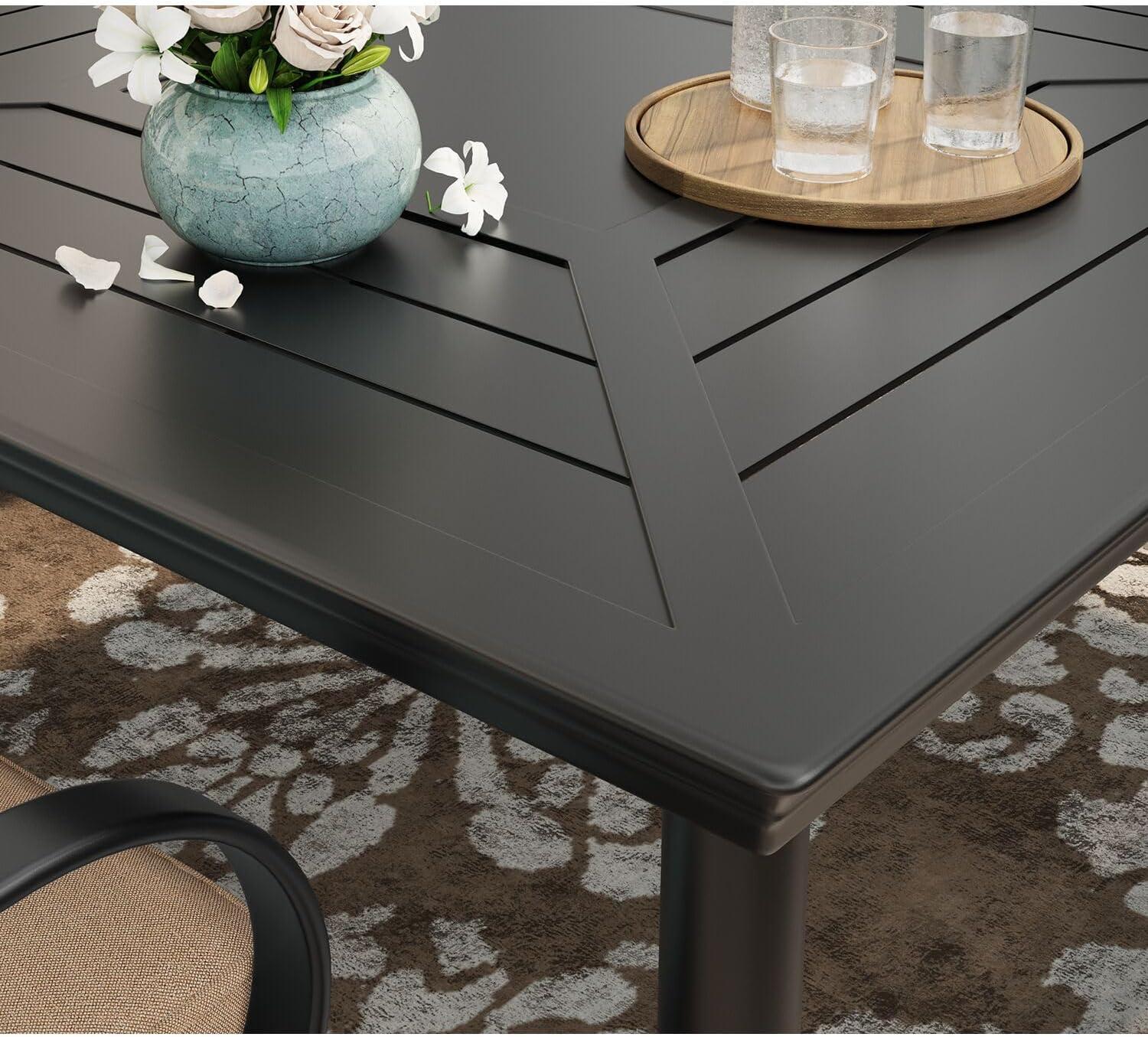 Hanover Montclair 9-Piece All-Weather Outdoor Patio Dining Set, 8 Swivel Rocker Chairs with Comfortable Seat and Lumbar Cushions, 84"x42" Stamped Rectangle Table, MCLRDN9PCSW8-TAN