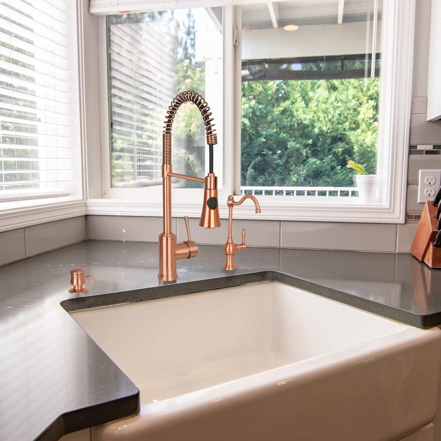 Akicon Pre-Rinse Spring Kitchen Faucet, Single Level with Pull Down Sprayer Copper Copper Finish