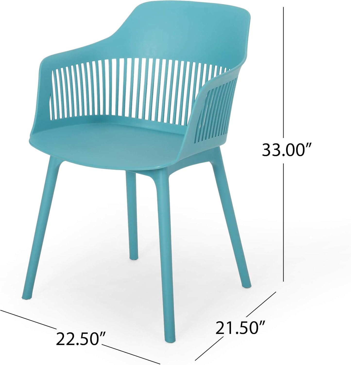 Teal Polypropylene Resin Modern Outdoor Dining Chairs, Set of 2