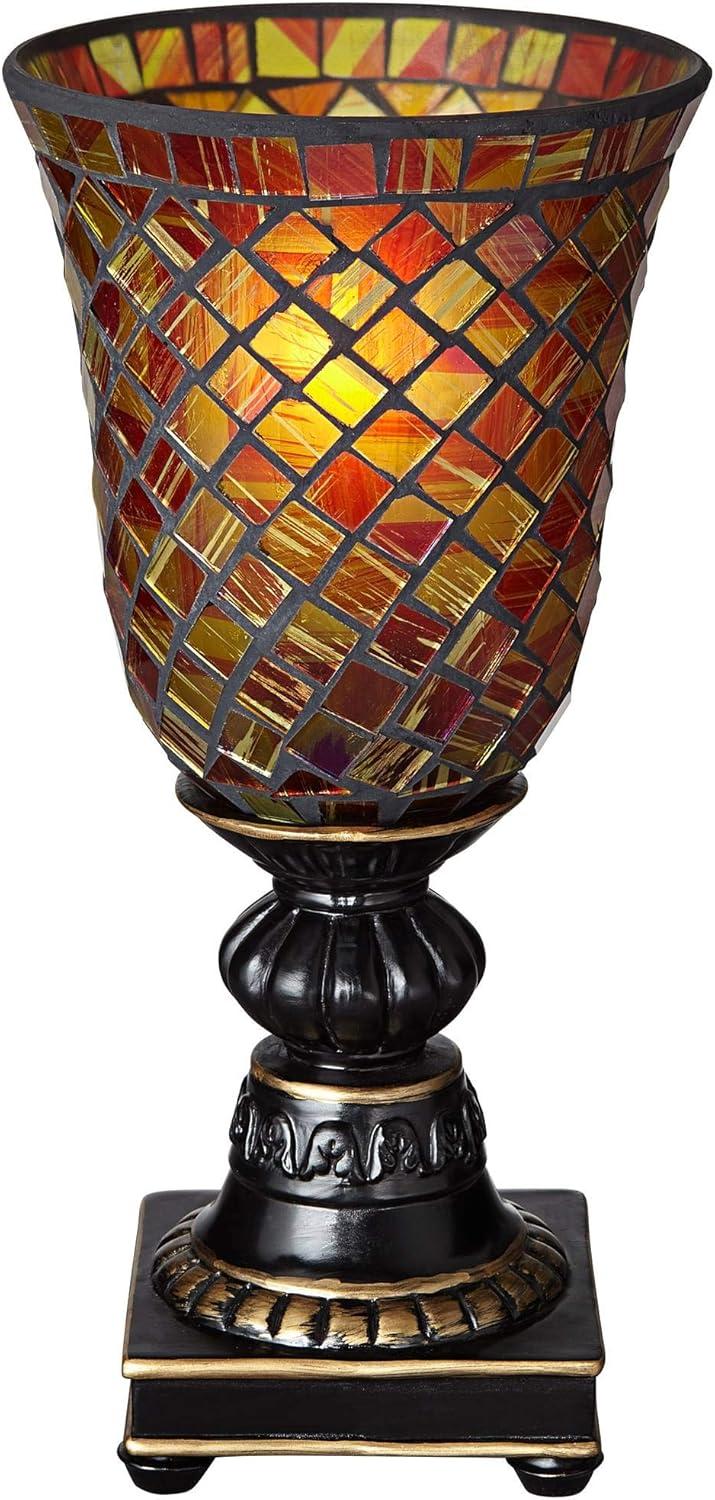 Regency Hill Traditional Uplight Accent Table Lamp 12" High Dark Bronze Amber Mosaic Glass Shade Bedroom House Bedside Nightstand
