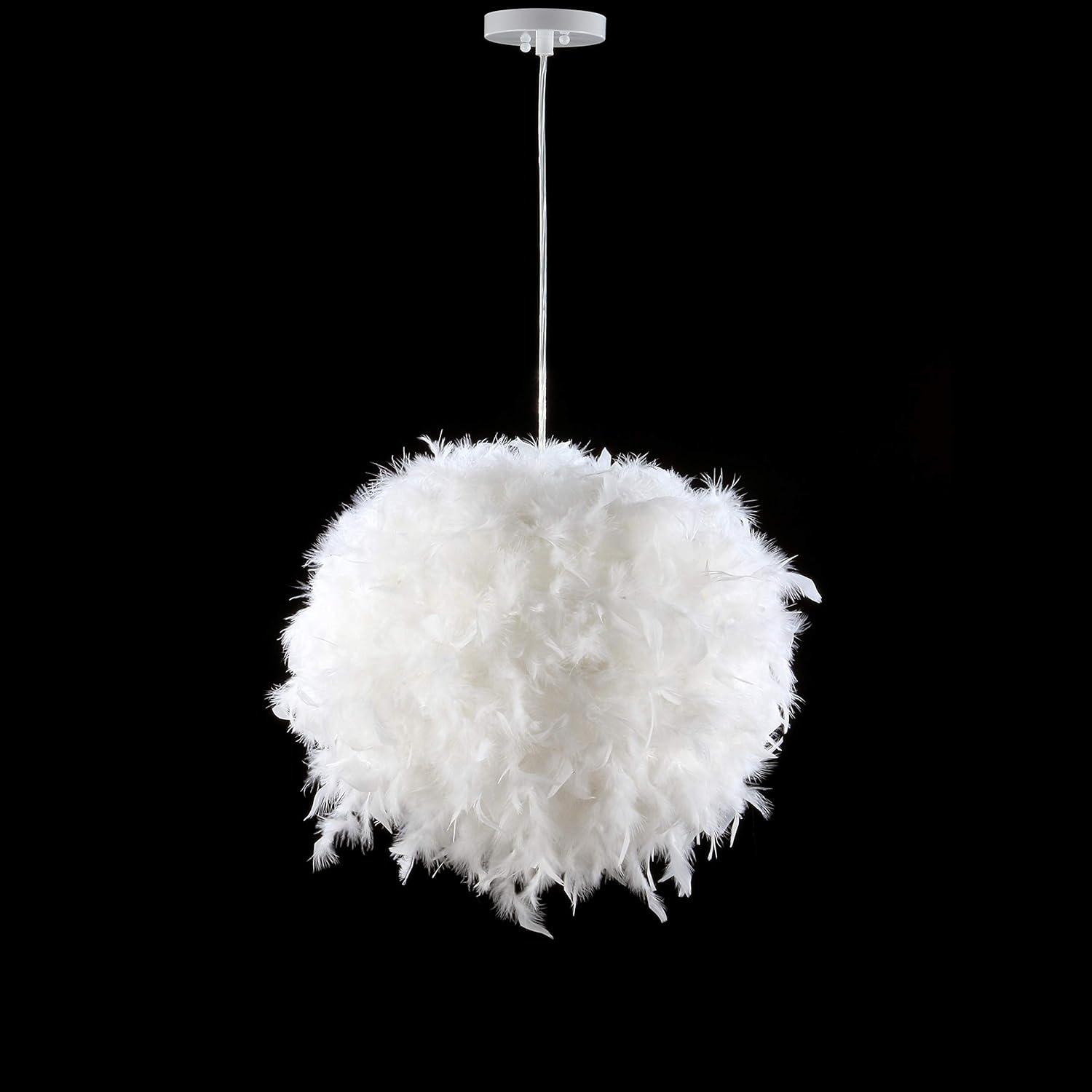 JONATHAN Y Stork 19" Feather Metal Adjustable LED Pendant, White