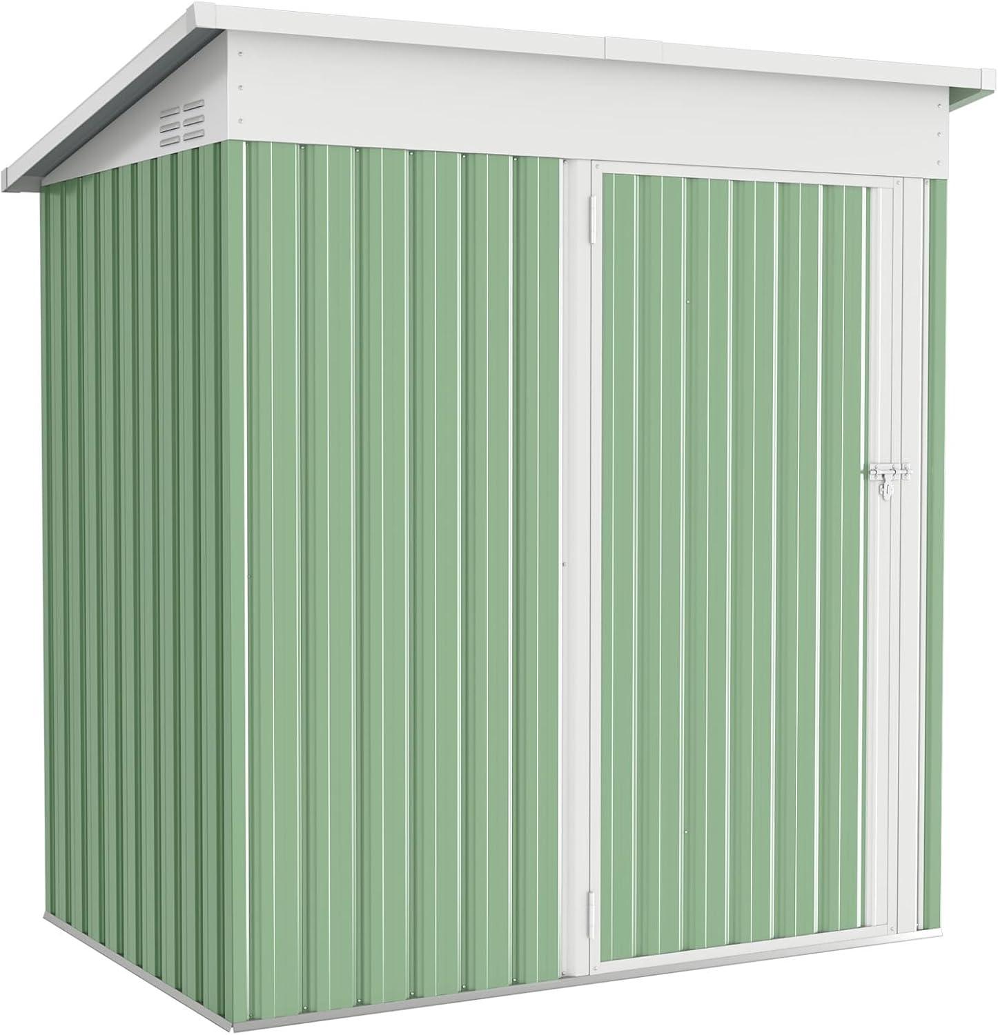 AECOJOY 5' x 3' Outdoor Metal Storage Shed with Lockable Door for Backyard in Green