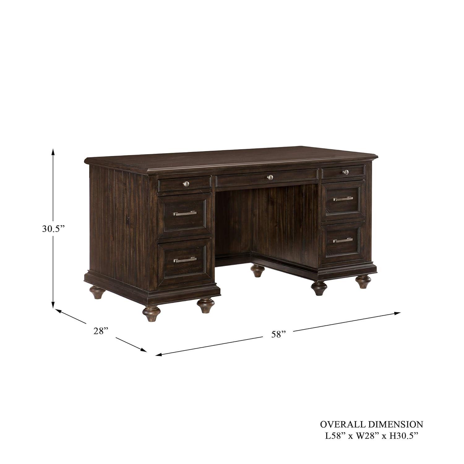 Traditional Brown Executive Desk with 7 Drawers