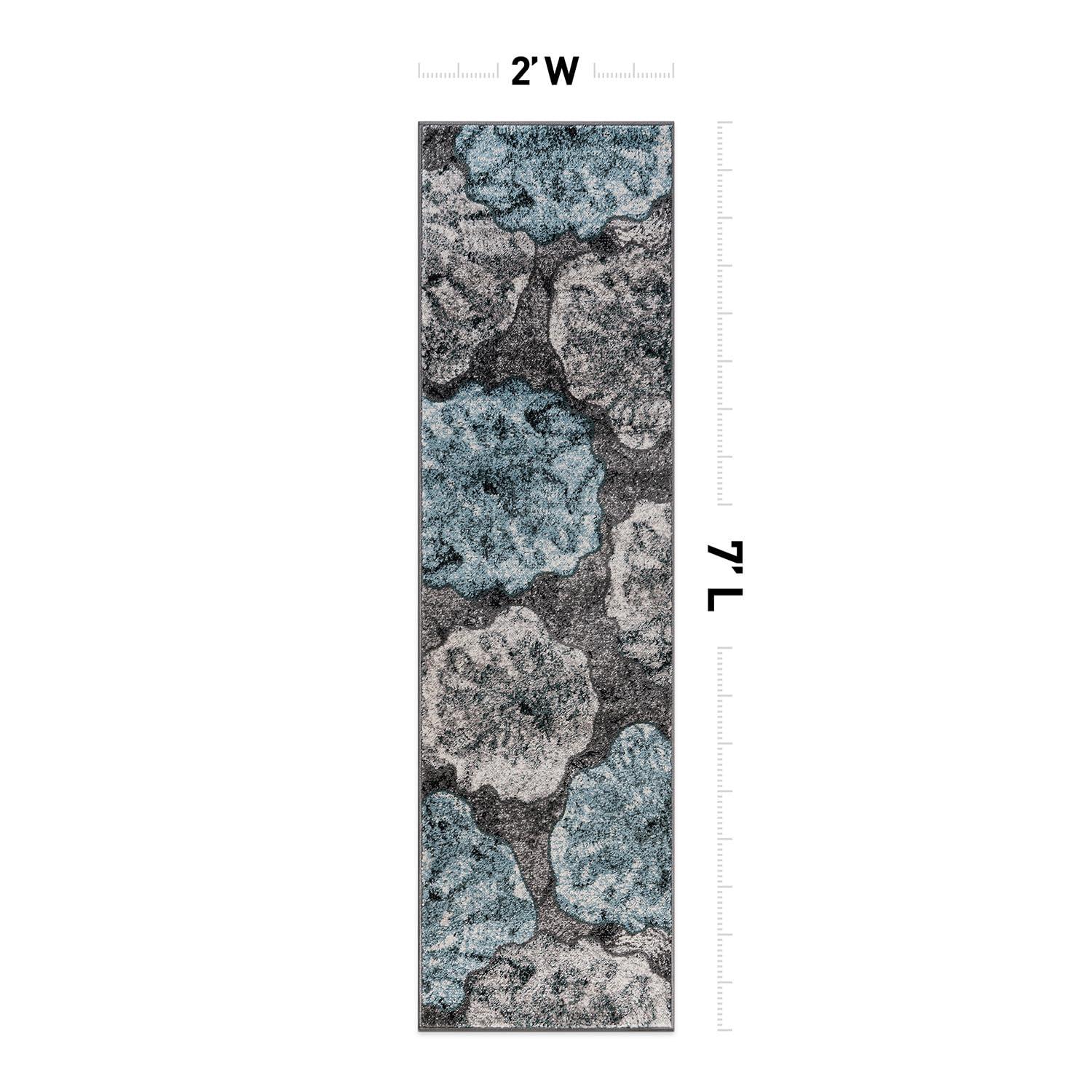 World Rug Gallery Contemporary Floral Design Area Rug - Blue 2'x7'