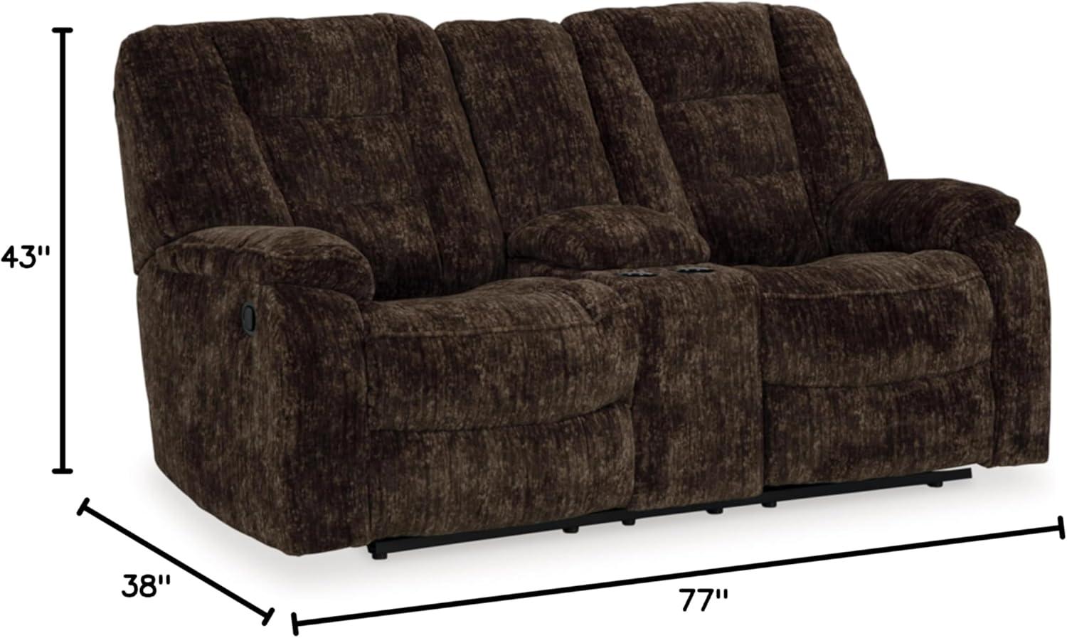 Brown Velvet Manual Reclining Loveseat with Storage and Cup Holders