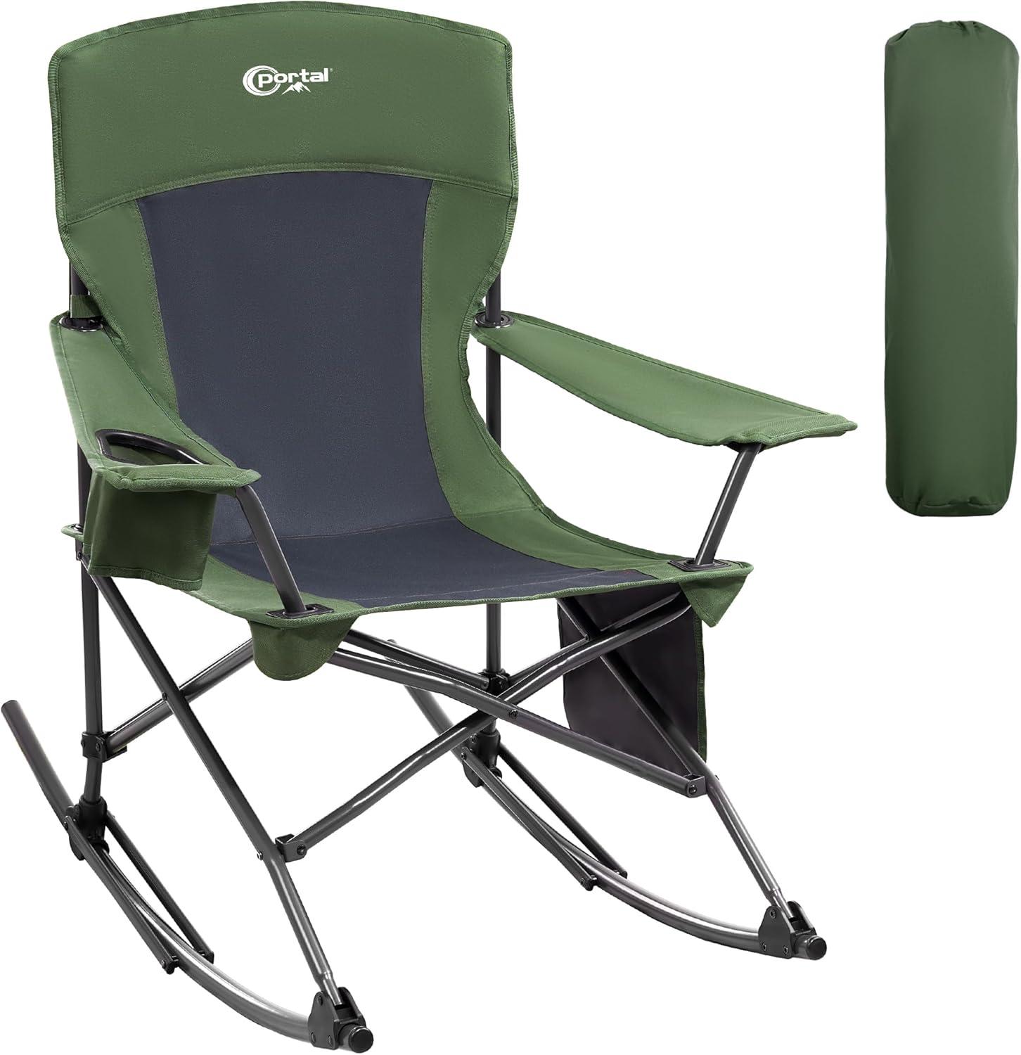 Green Folding Portable Rocking Chair with Cup Holder