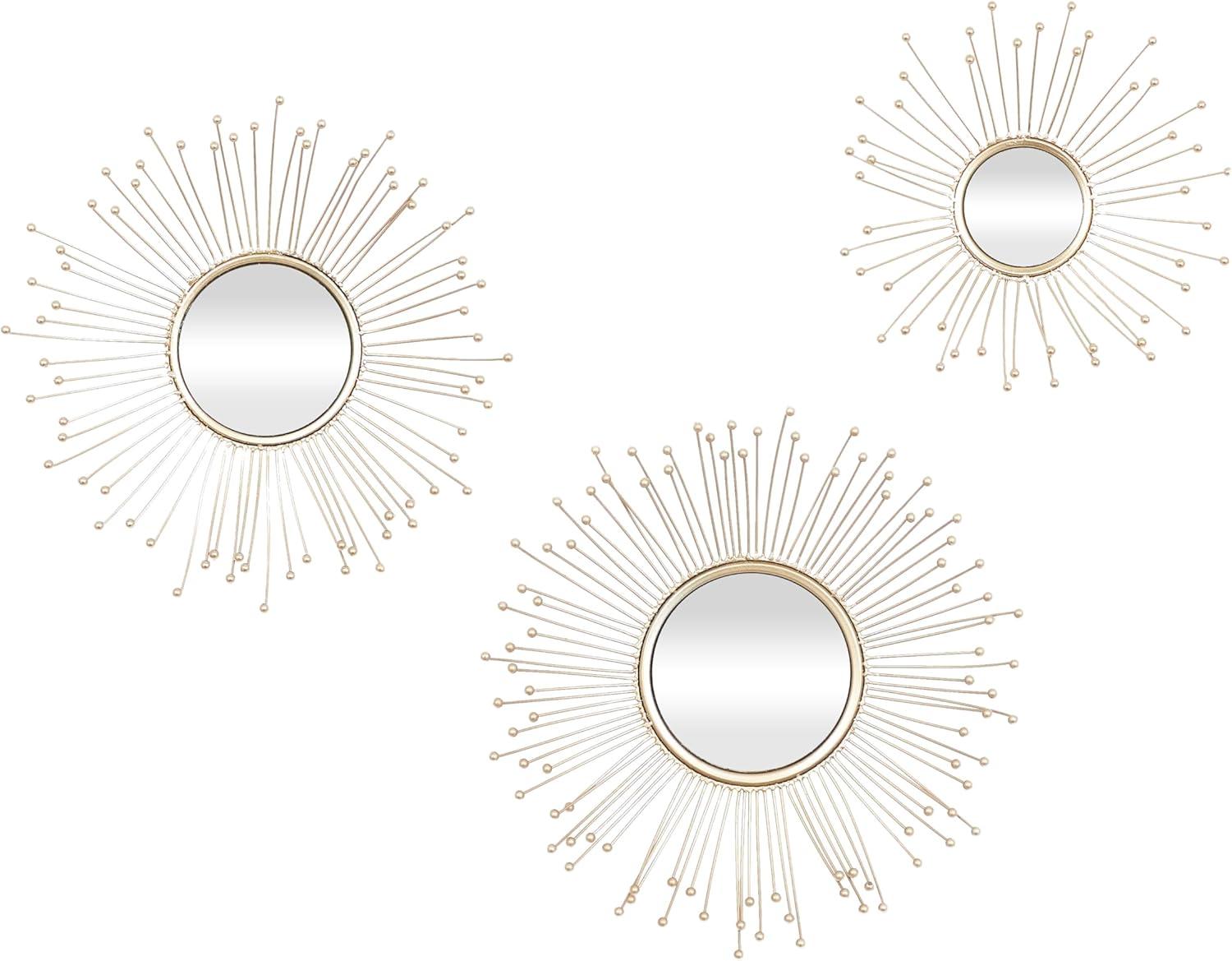 Glamorous Gold Starburst Round Wall Mirror Set of 3