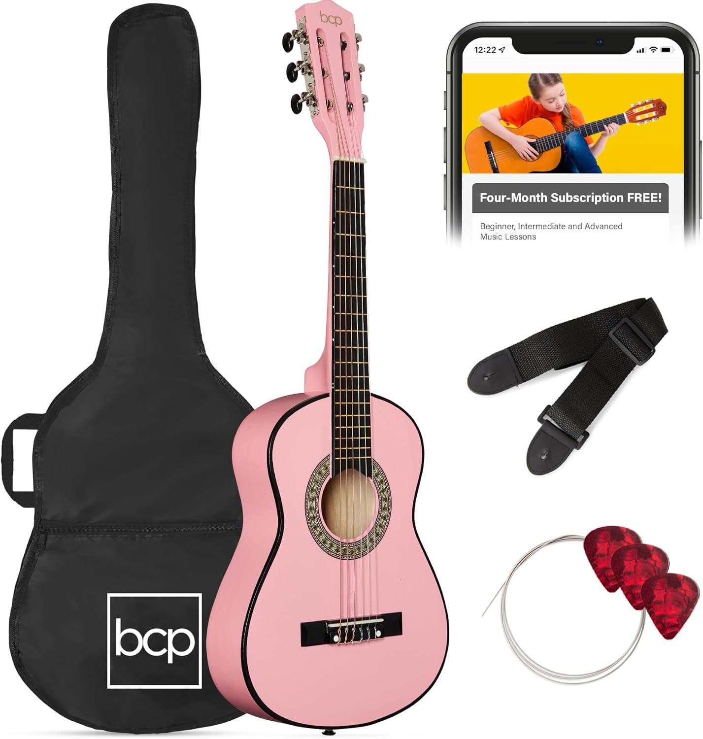 Best Choice Products 30in Kids Acoustic Guitar Beginner Starter Kit w/ Strap, Case, Strings - Pink