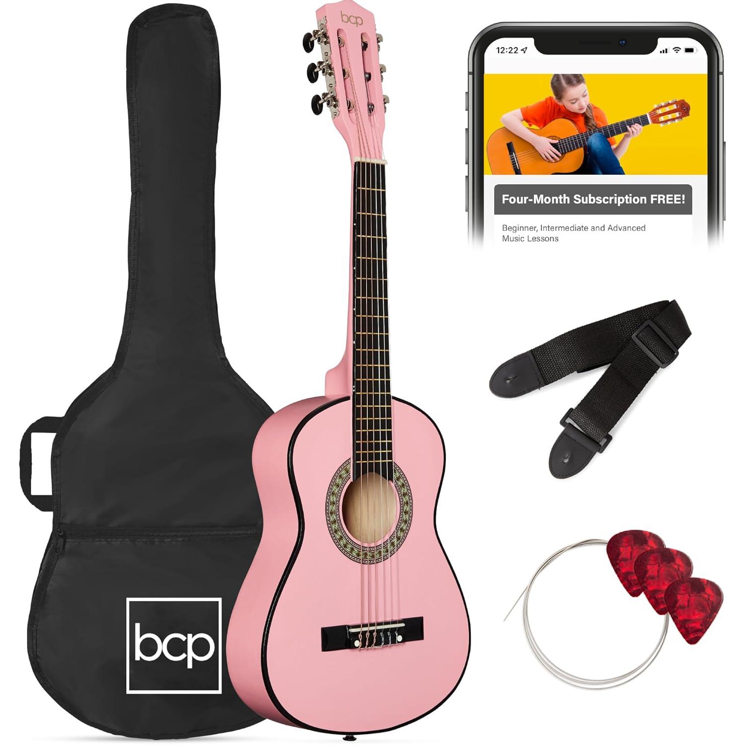 Best Choice Products 30in Kids Acoustic Guitar Beginner Starter Kit w/ Strap, Case, Strings - Pink