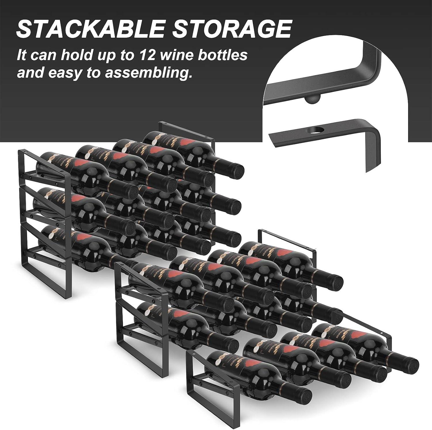 Black Metal 3-Tier Stackable Wine Rack for 12 Bottles