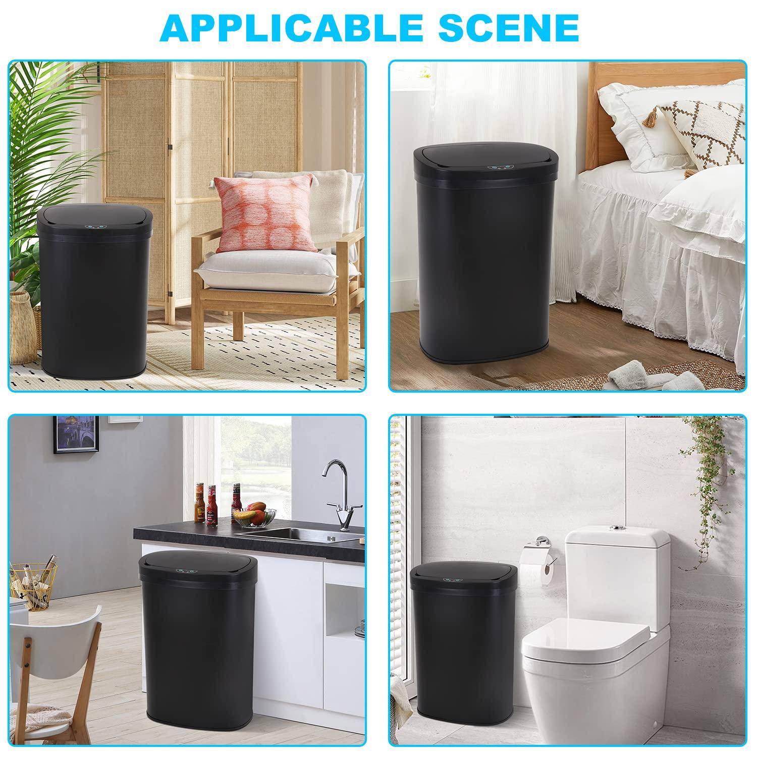 FDW Kitchen Trash Can with Lid, 13 Gallon Automatic Garbage Can for Bathroom Bedroom Home Office 50 Liter Touch Free Stainless Steel Waste Bin,Black
