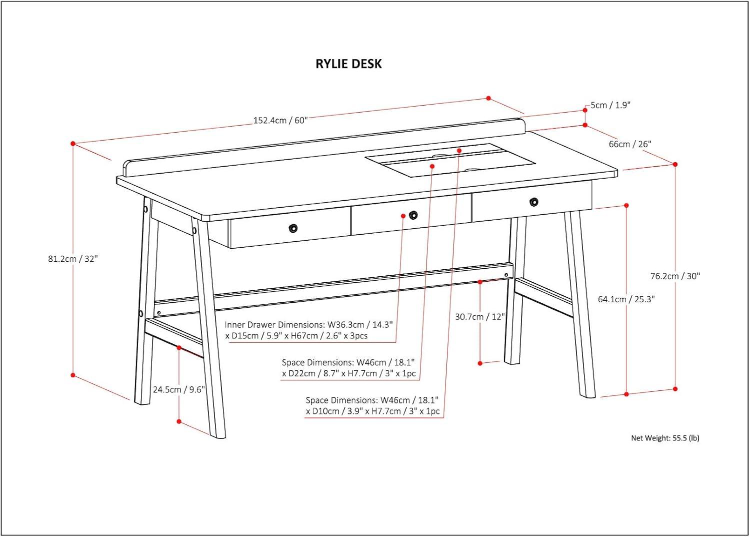 Simpli Home Rylie Solid Wood Transitional 60 " Desk in Natural Aged Brown