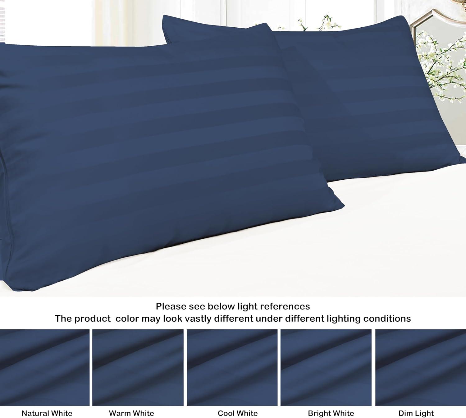 Hotel Style 600 Thread Count Navy Damask Stripe Egyptian Cotton Adult Pillow Cases, King (2 Count)