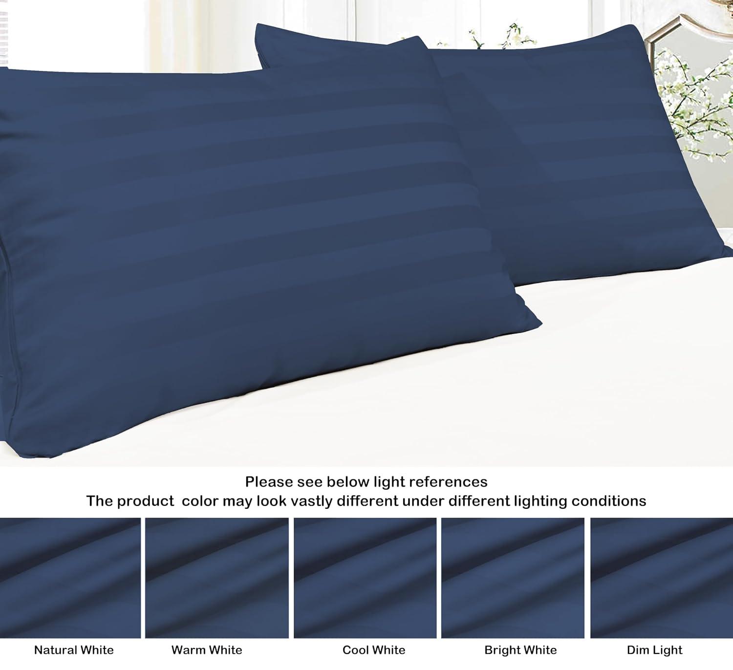 Hotel Style 600 Thread Count Navy Damask Stripe Egyptian Cotton Adult Pillow Cases, King (2 Count)
