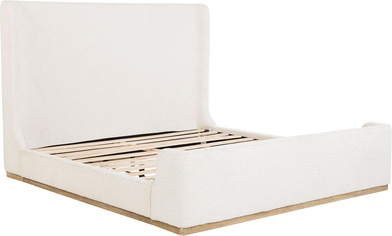 Cream Boucle Upholstered King Platform Bed with Wingback Headboard