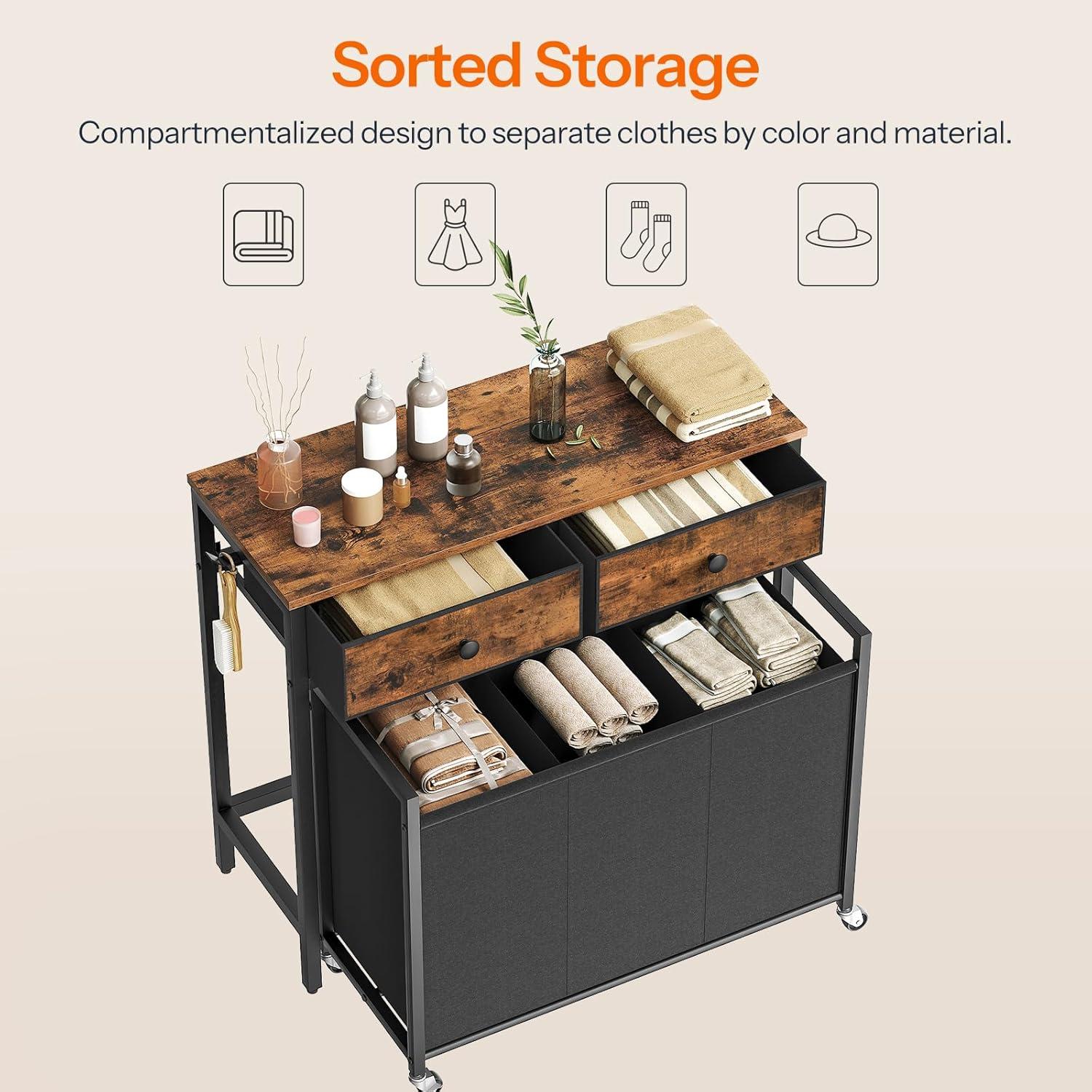 FLOORING CENTER LLC Laundry Basket With Wheels And Drawers