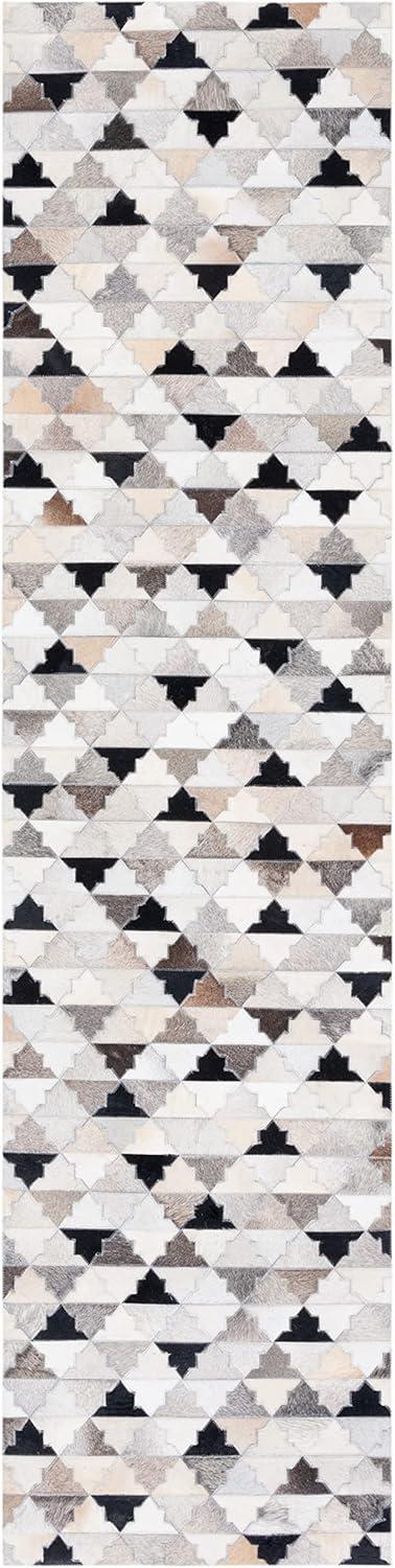 Gray Geometric Flat Woven Cowhide Runner Rug 2'3" x 9'