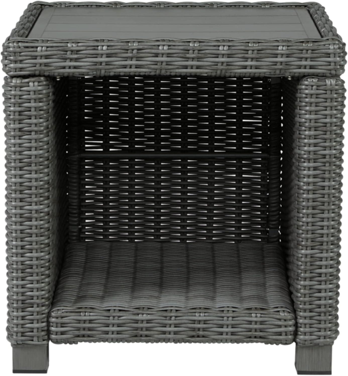 Gray Rectangular Wicker Outdoor End Table with Aluminum Top