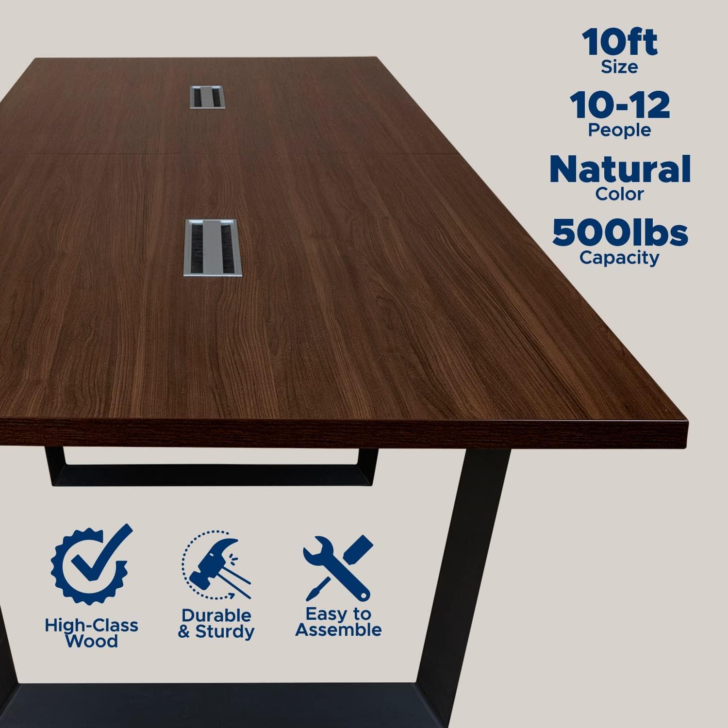 Modern Dark Brown Wood and Metal Rectangular Conference Table