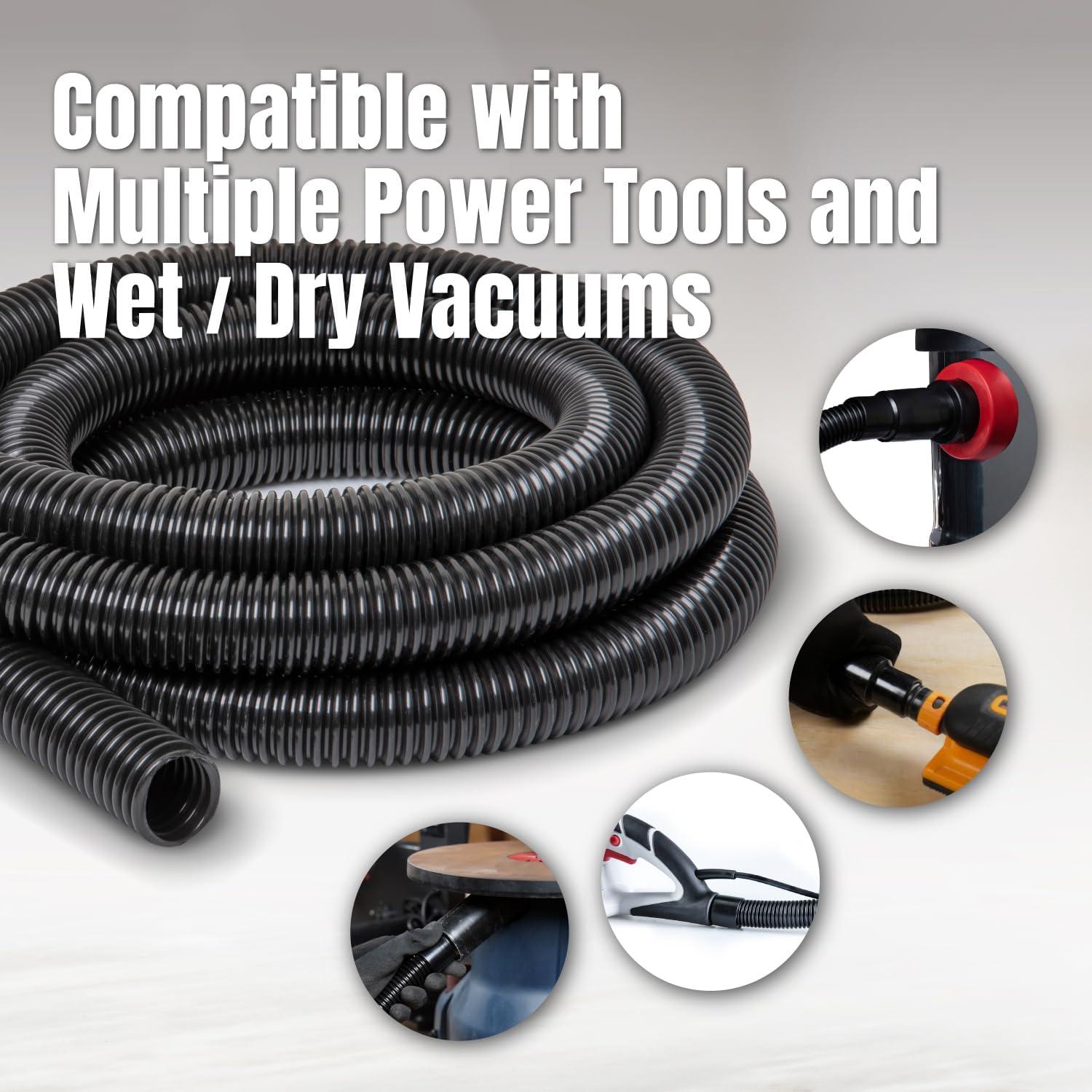 POWERTEC 10ft. Dust Collection Hose Kit with 5 Fittings for Woodworking Power Tools Home and Wet/Dry Shop Vacuums, 70347