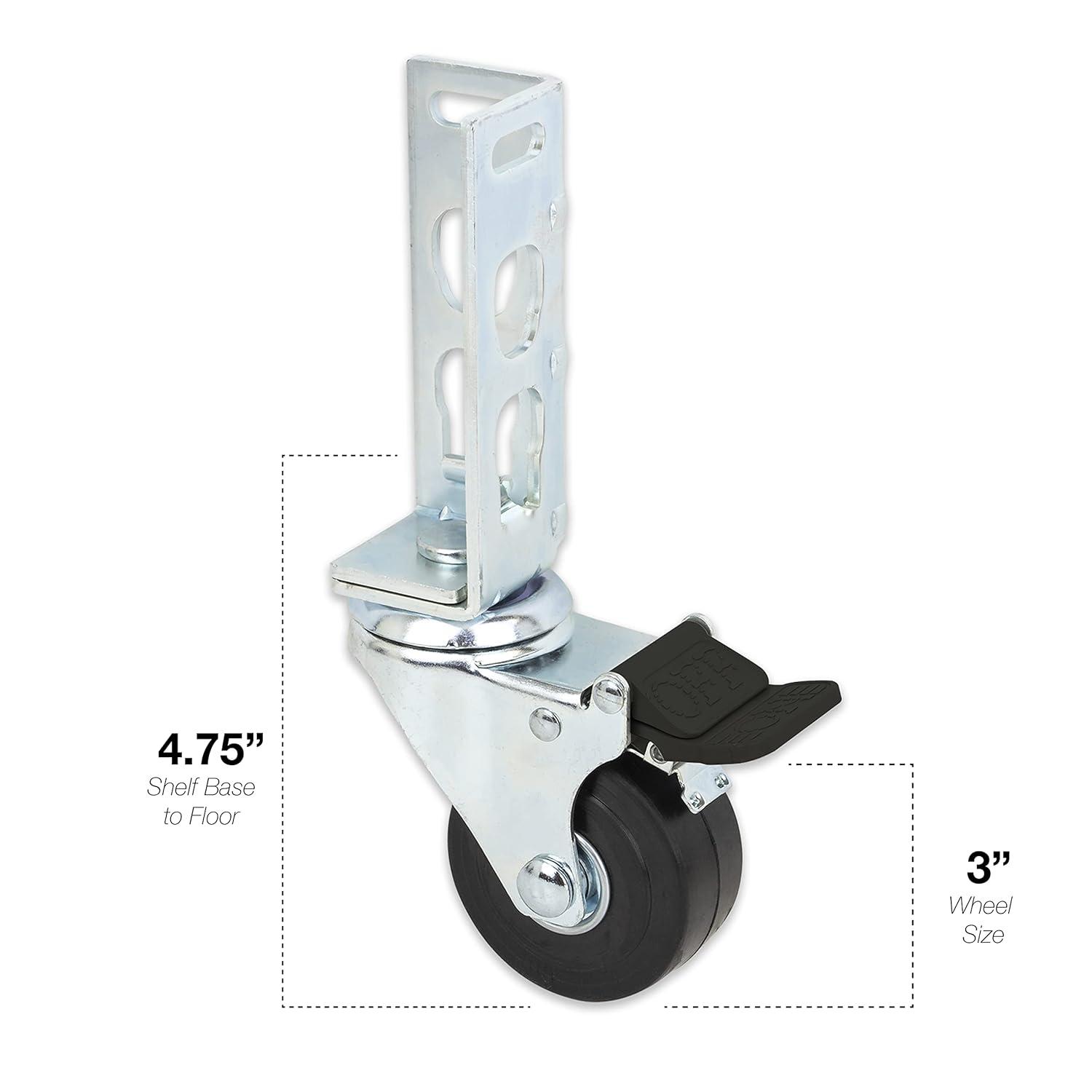 4pc - 3" Storage Rack Caster Wheels (Adapts to Boltless Self Locking Shelving) 1500 lb. Max Total Capacity