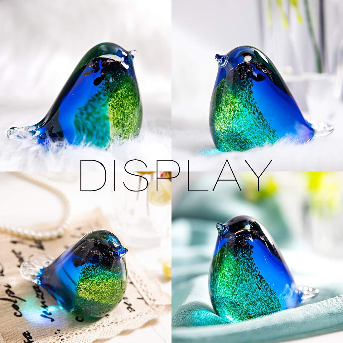 Qf Glass Bird Handmade Blown Glass Figurine Christmas, Birthday Gift Decorative Ornaments for Home Blue and Green Paper Weight