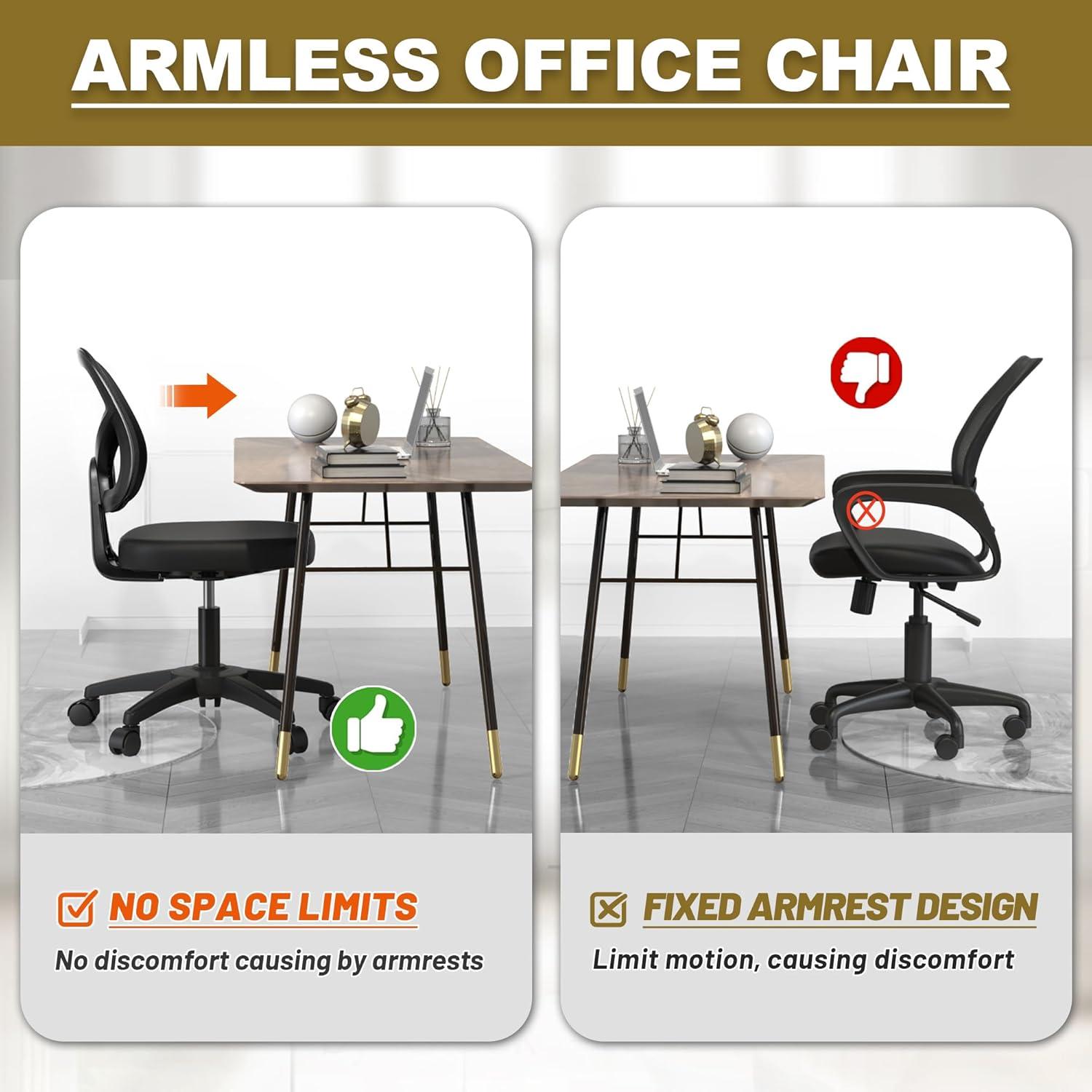 Mesh Office Chair Ergonomic Small Desk Chair No Arms Black Swivel Computer Chair with Wheels Task Chair for Small Spaces Mid Back Home Office Chair for Adults and Kids