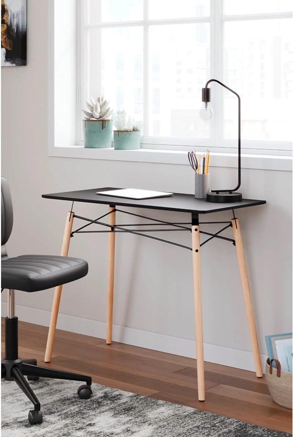 Jaspeni Black and Natural Wood Home Office Desk