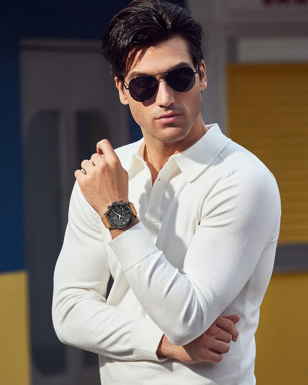 BY BENYAR Mens Watches Analog Quartz Chronograph Waterproof Wrist Watches for Men Fashion Business Work Casual Sport Designer Dress Watch with Calendar Elegant Gifts for Men