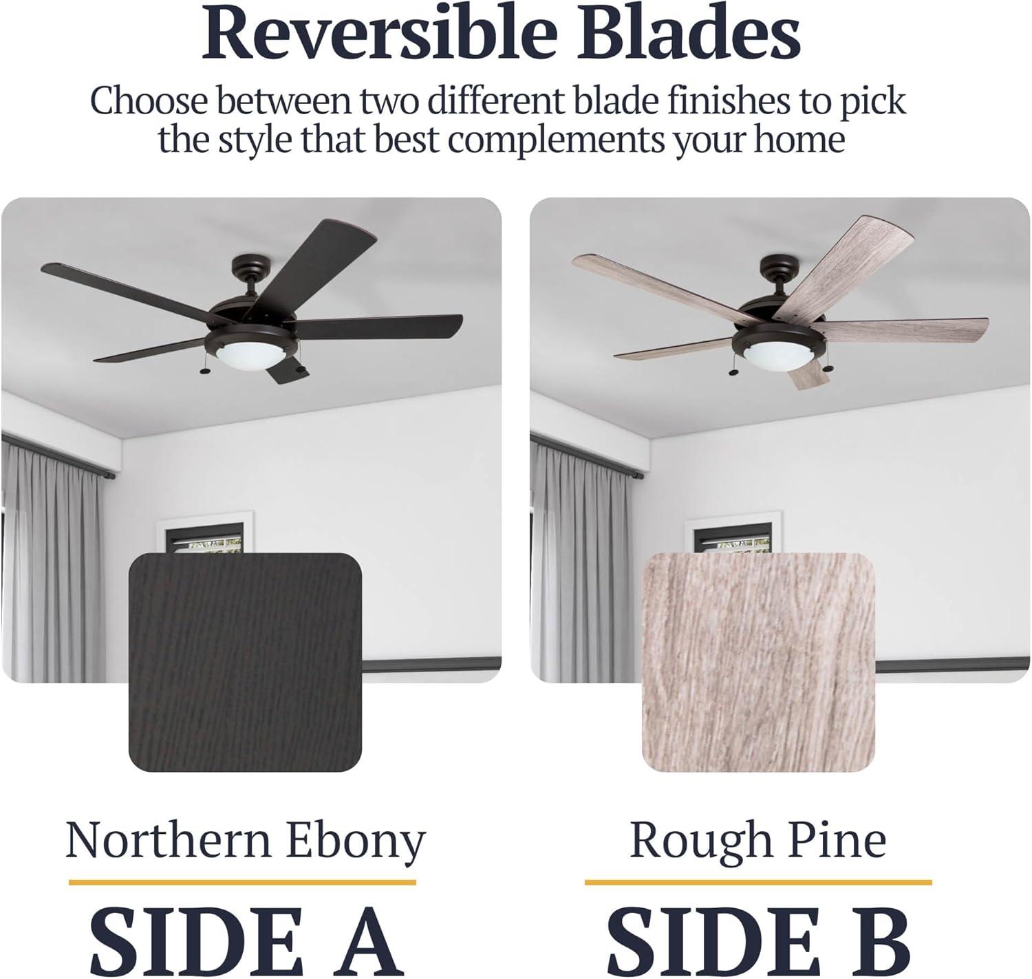 Prominence Home Bolivar 52" Bronze Ceiling Fan with 5 Blades, Integrated LED Light Kit, Pull Chains & Reverse Airflow