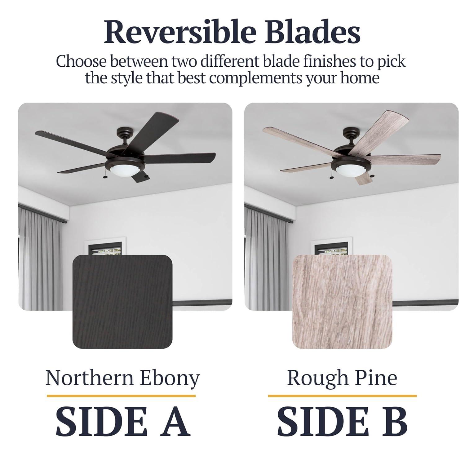 Prominence Home Bolivar 52" Bronze Ceiling Fan with 5 Blades, Integrated LED Light Kit, Pull Chains & Reverse Airflow